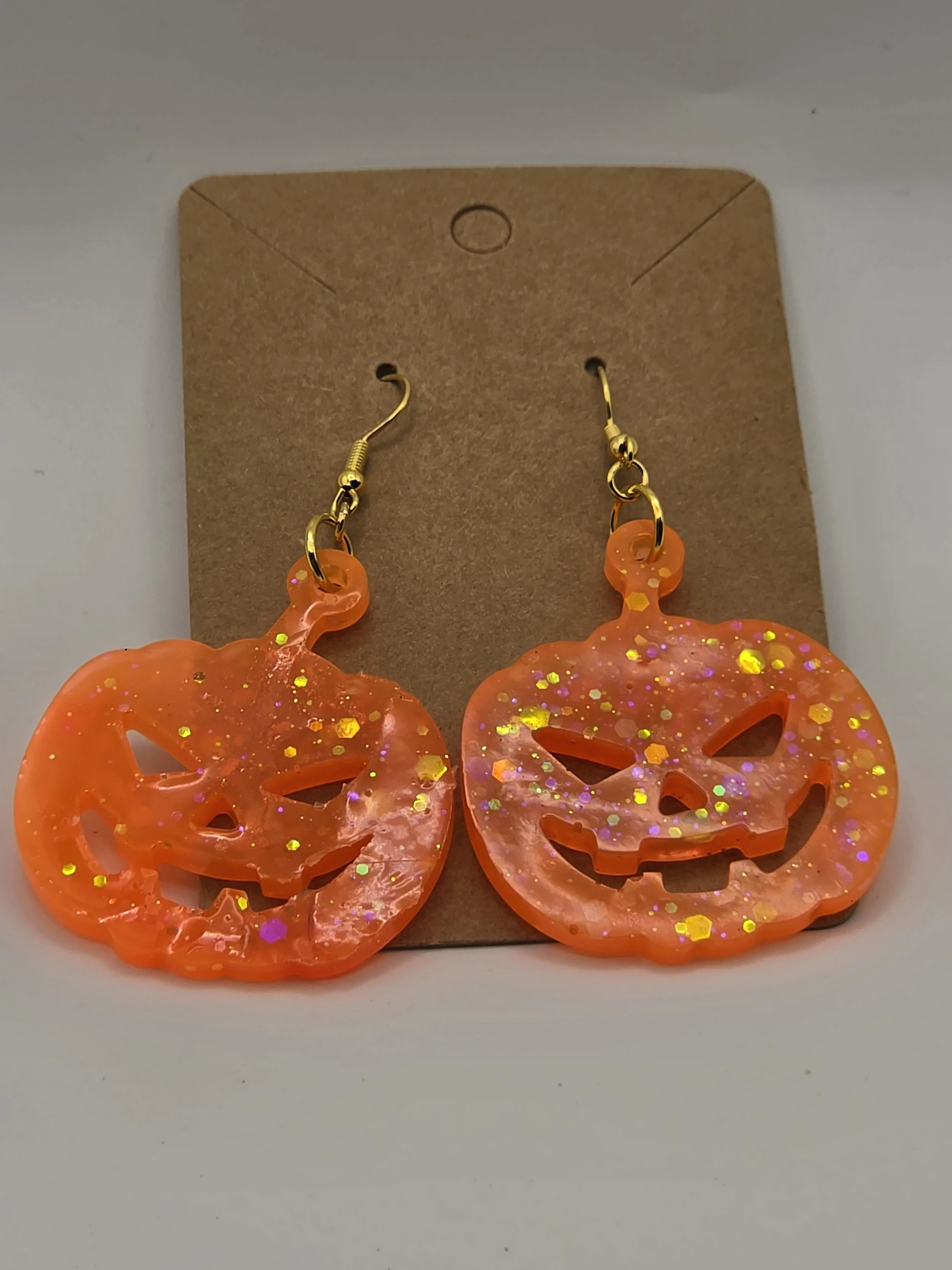Orange Glitter Pumpkin Earrings