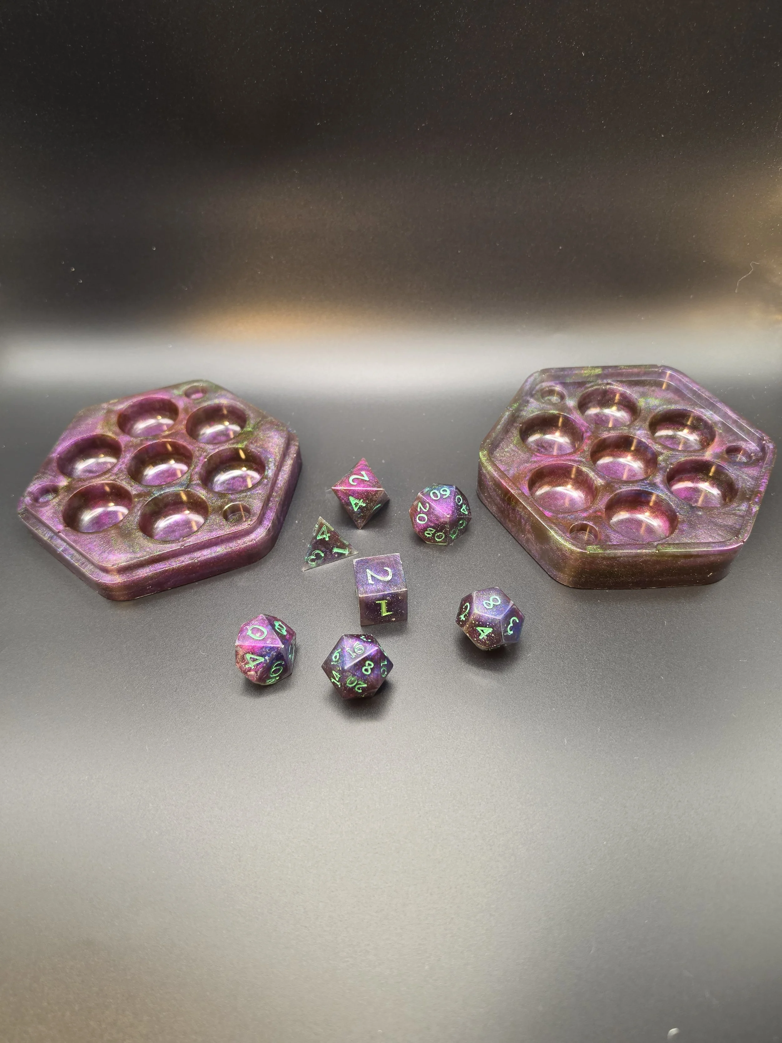 Purple Galaxy Epoxy Resin Dice & Holder- Set of 7