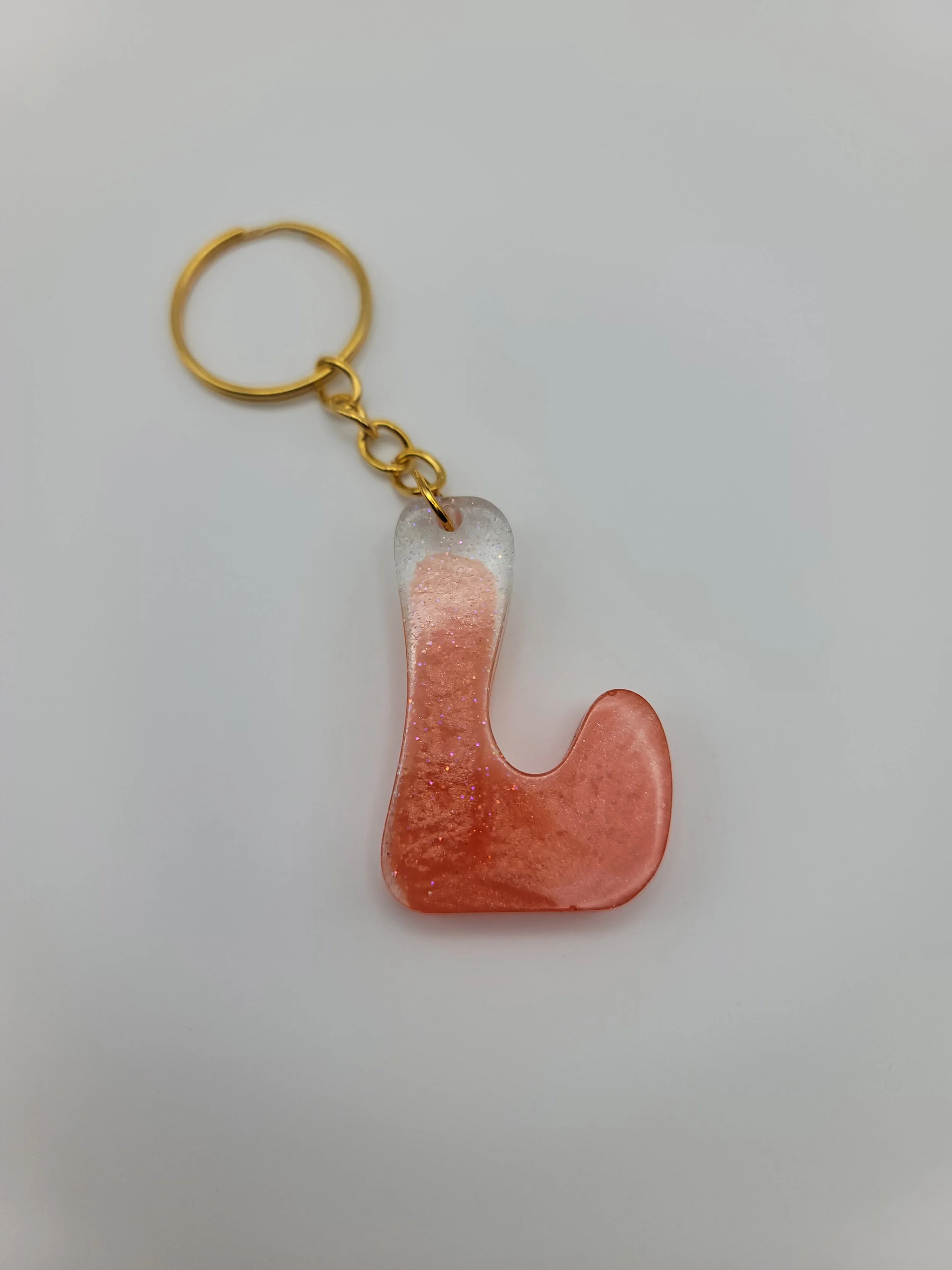 "L" Orange Glitter Keychain