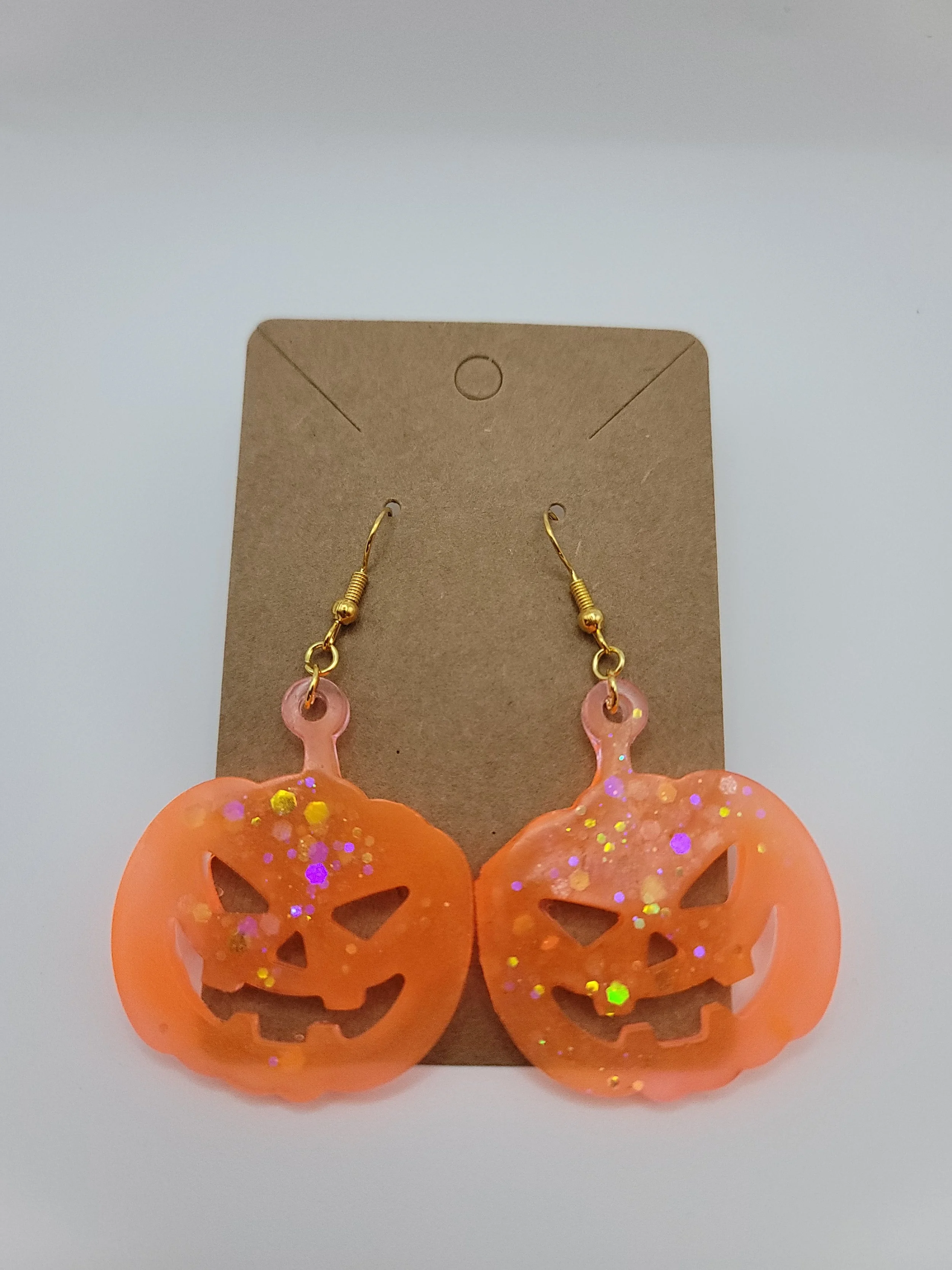 Glow in the Dark Pumpkin Orange Glitter Earrings