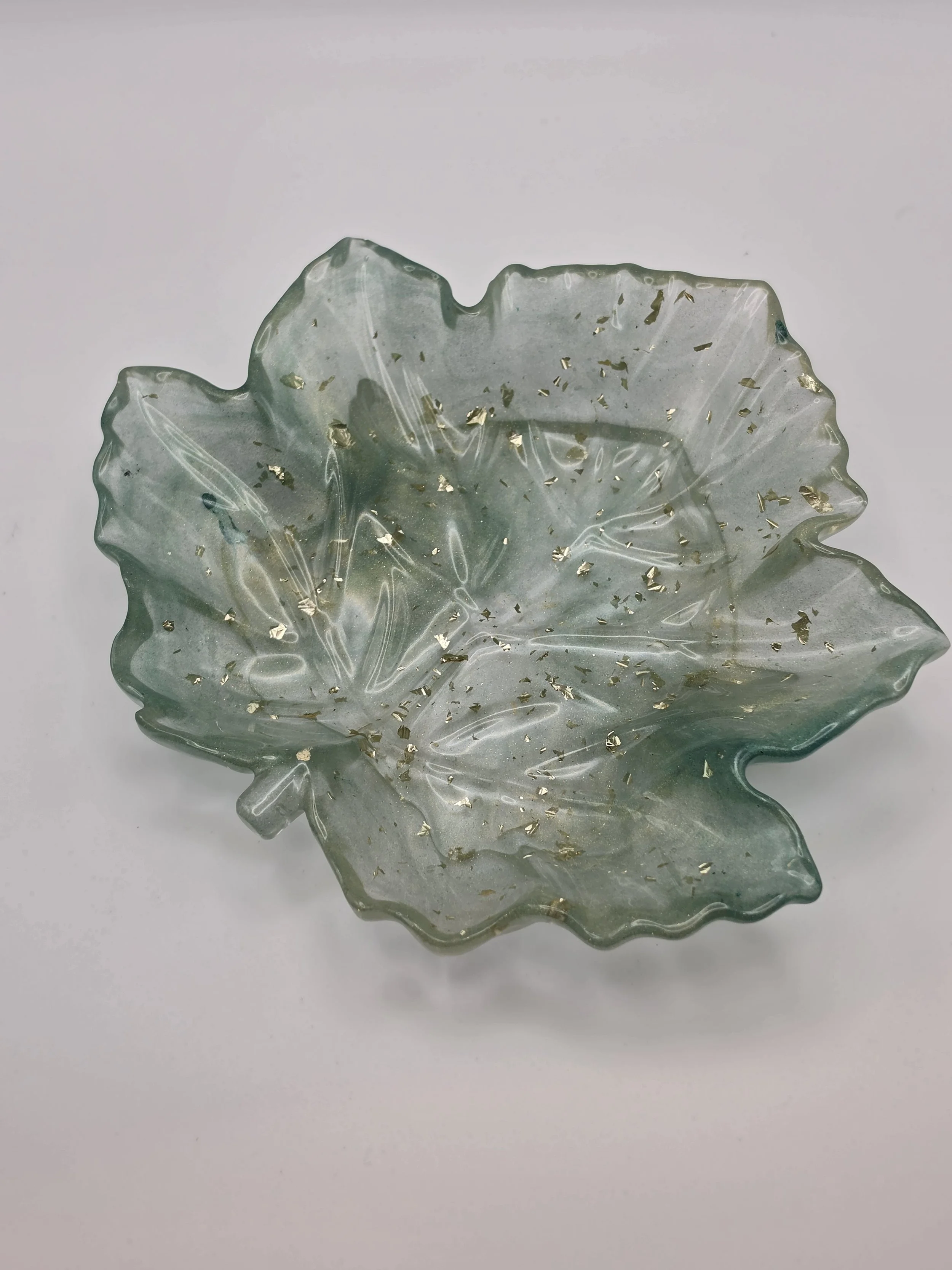 Green with Silver Glitter Maple Leaf Dish