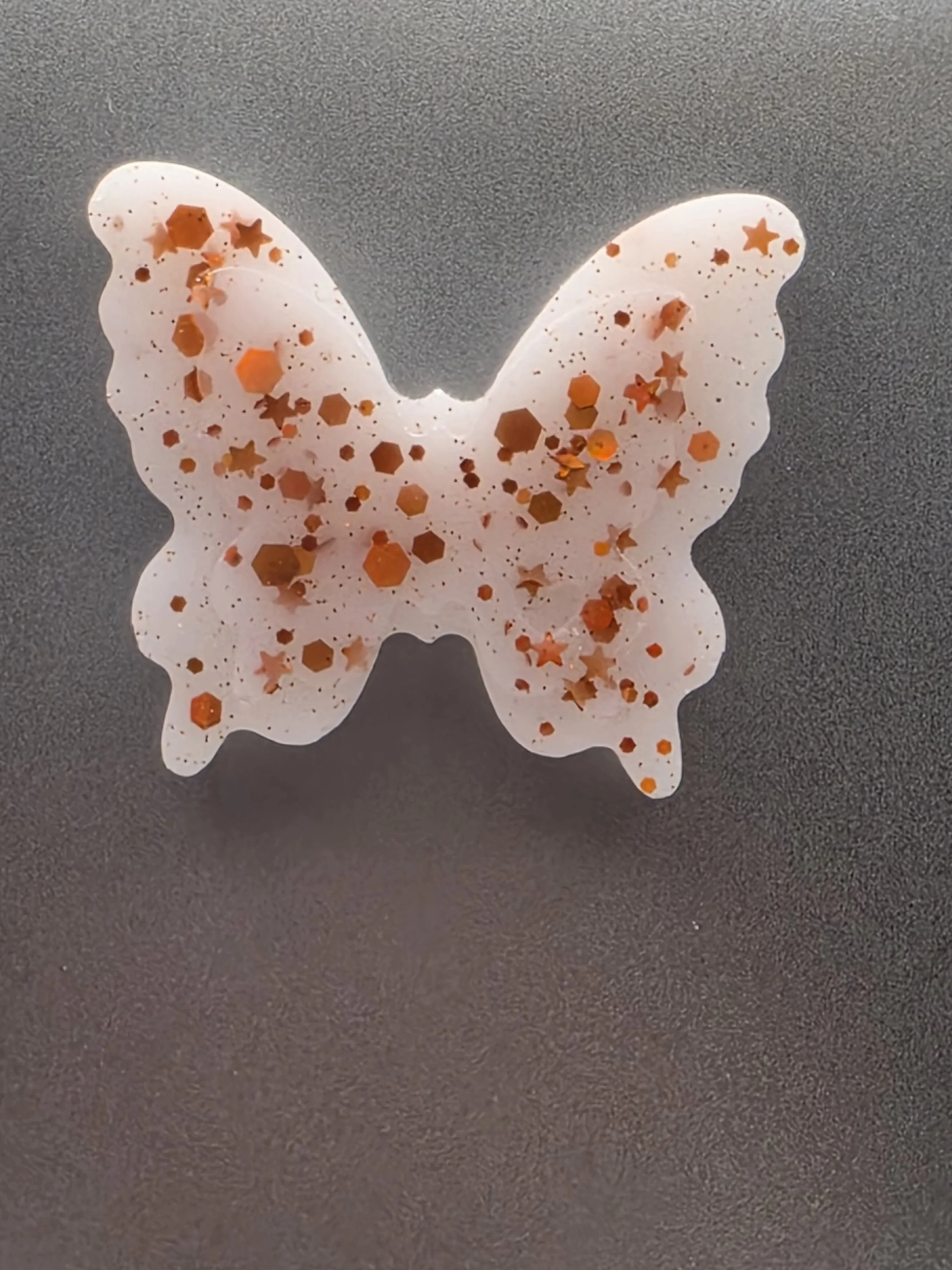 White & Orange Glitter Butterfly Magnet
