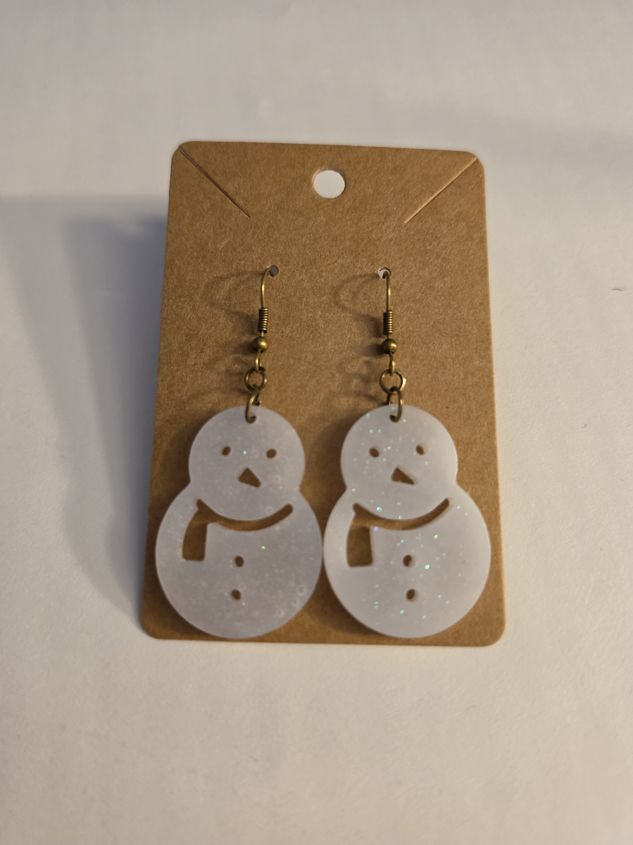 White Glitter Snowman Earrings