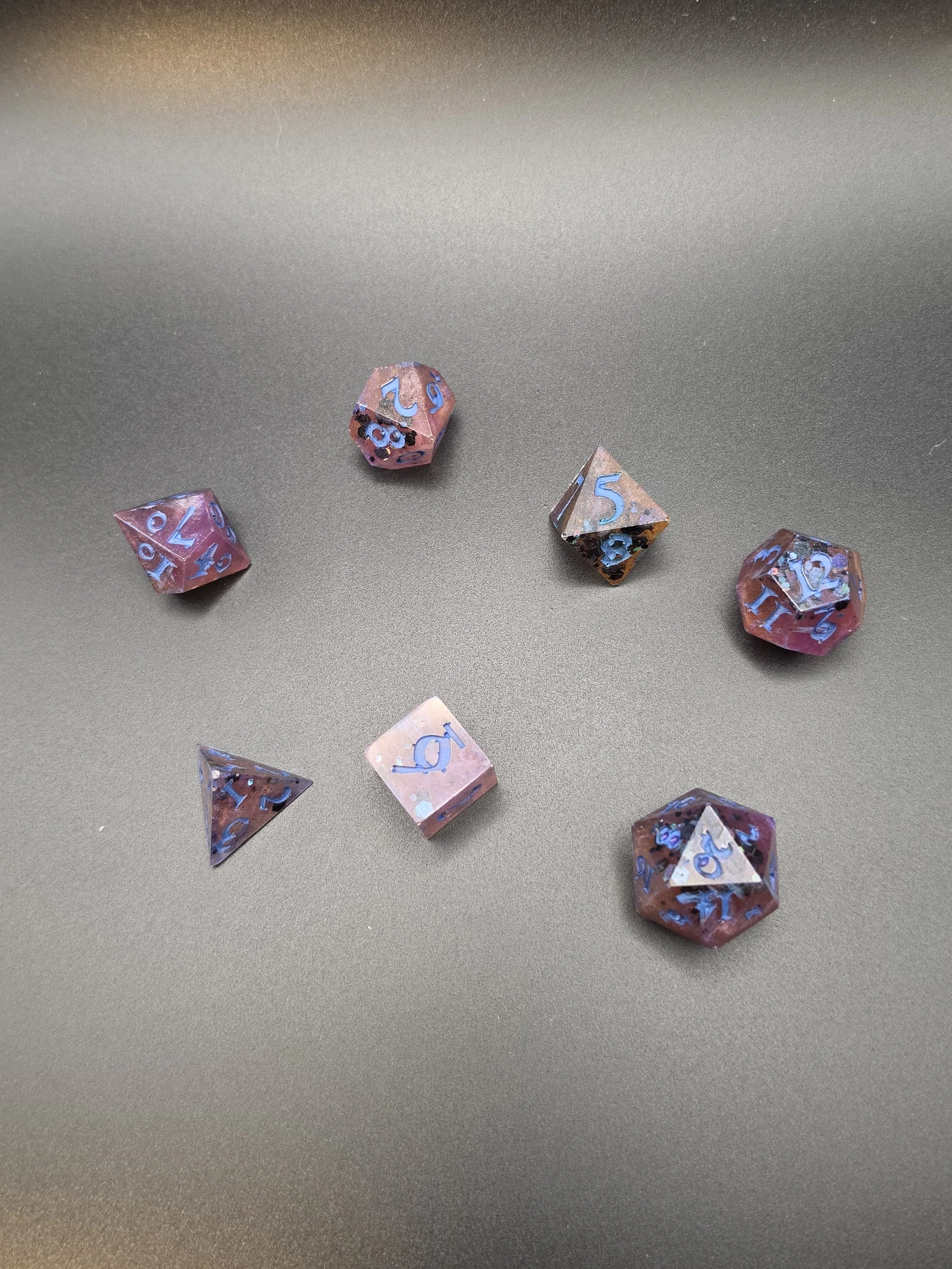 Purple & Black Sparkle Epoxy Resin Dice- Set of 7