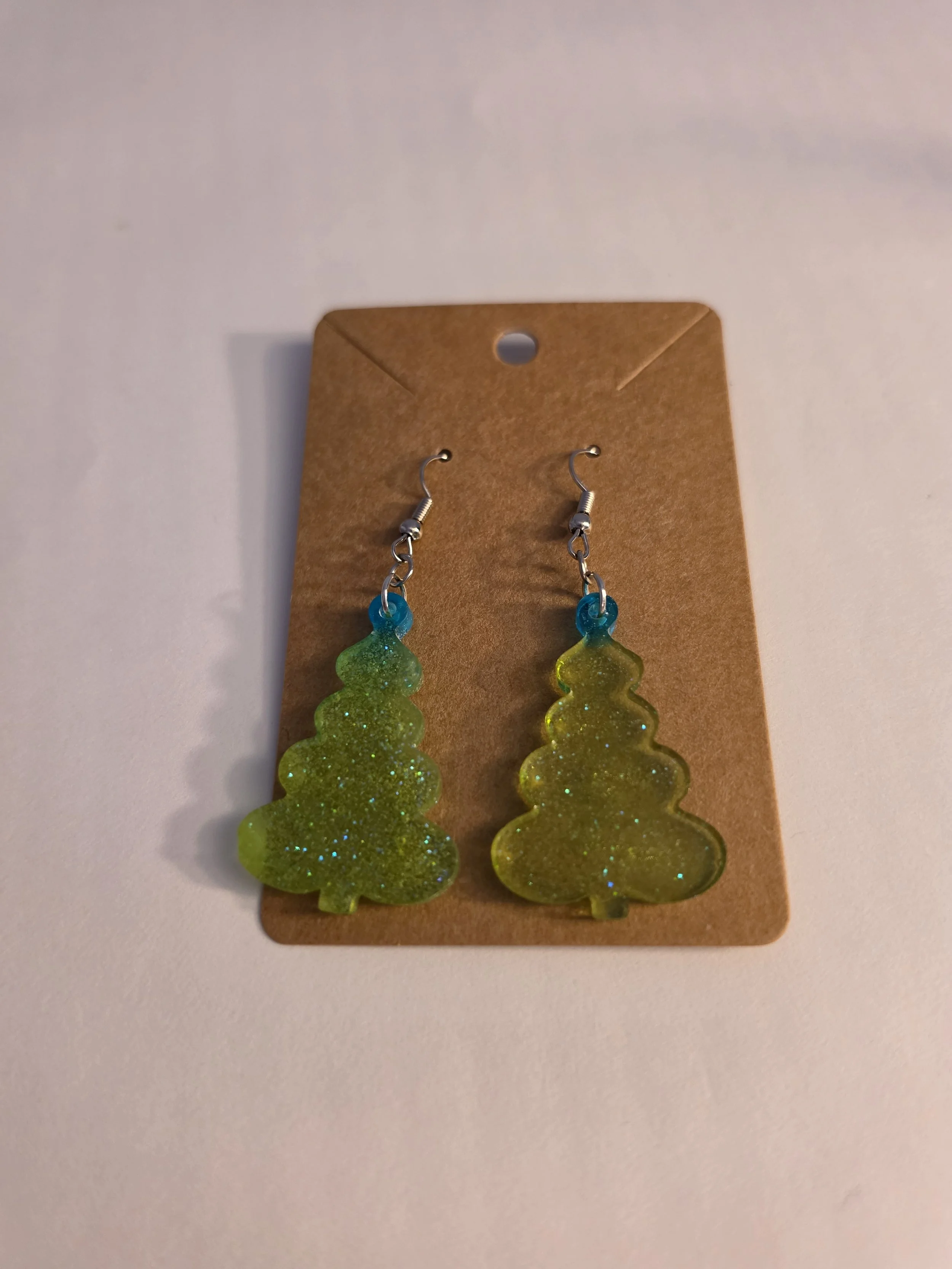 Green & Blue Glitter Christmas Tree Earrings