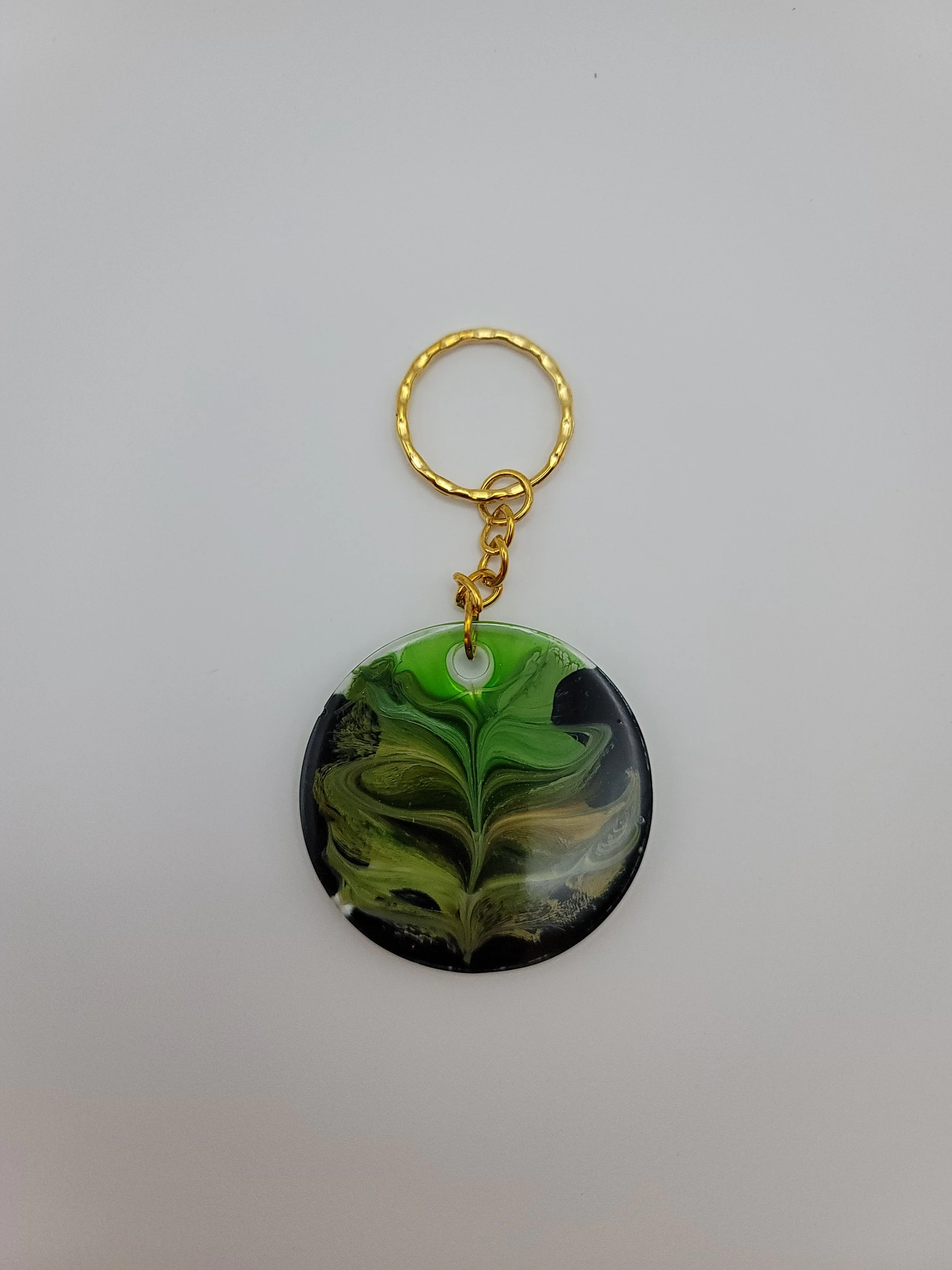 Black, Green, & Yellow Swirled Circular Keychain