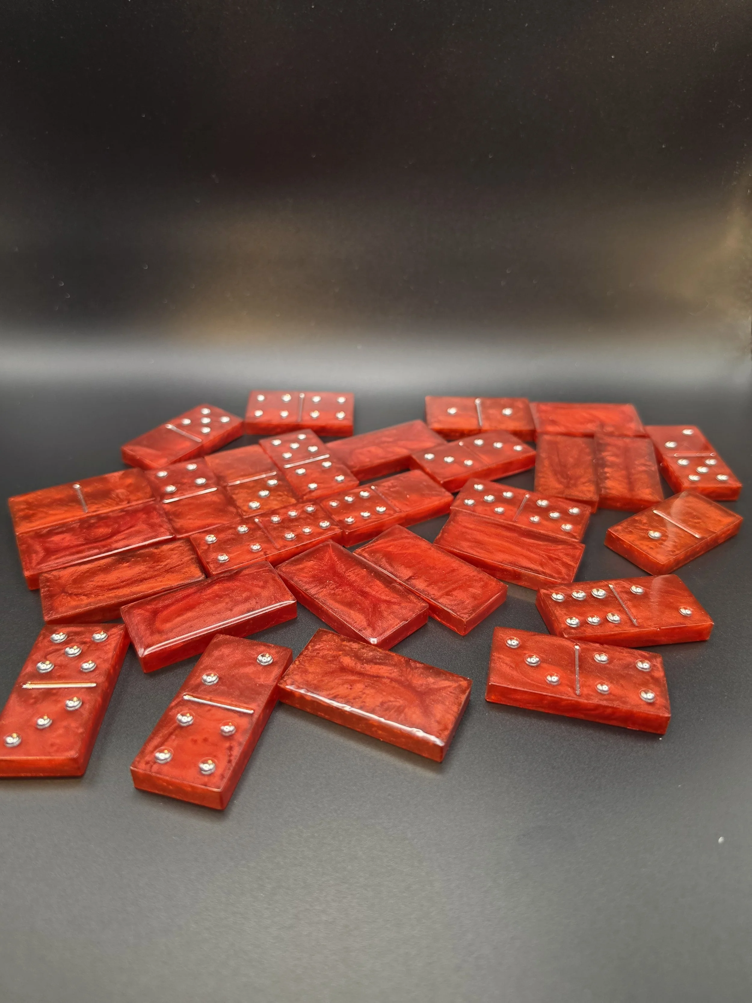 Large Wine Red with Silver Dots Double 6's Dominoes