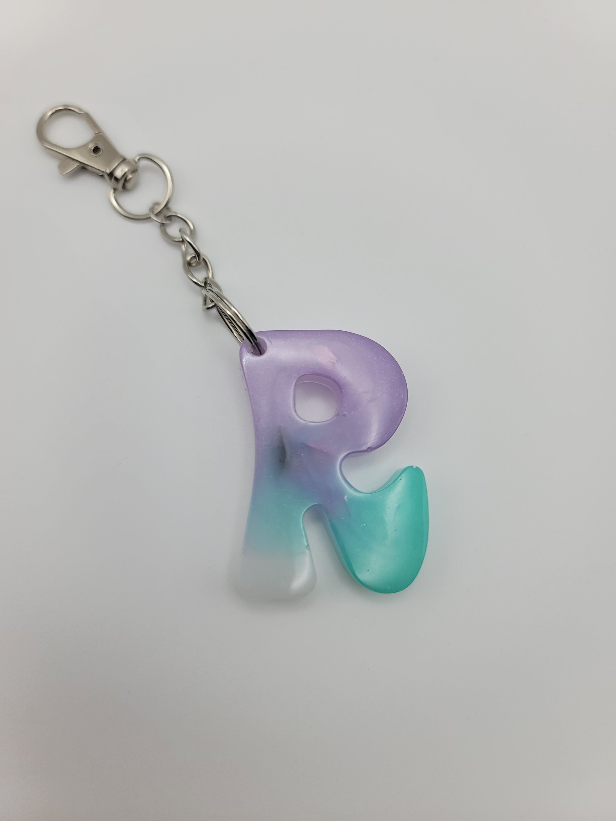 "R" Green, White, & Purple Keychain