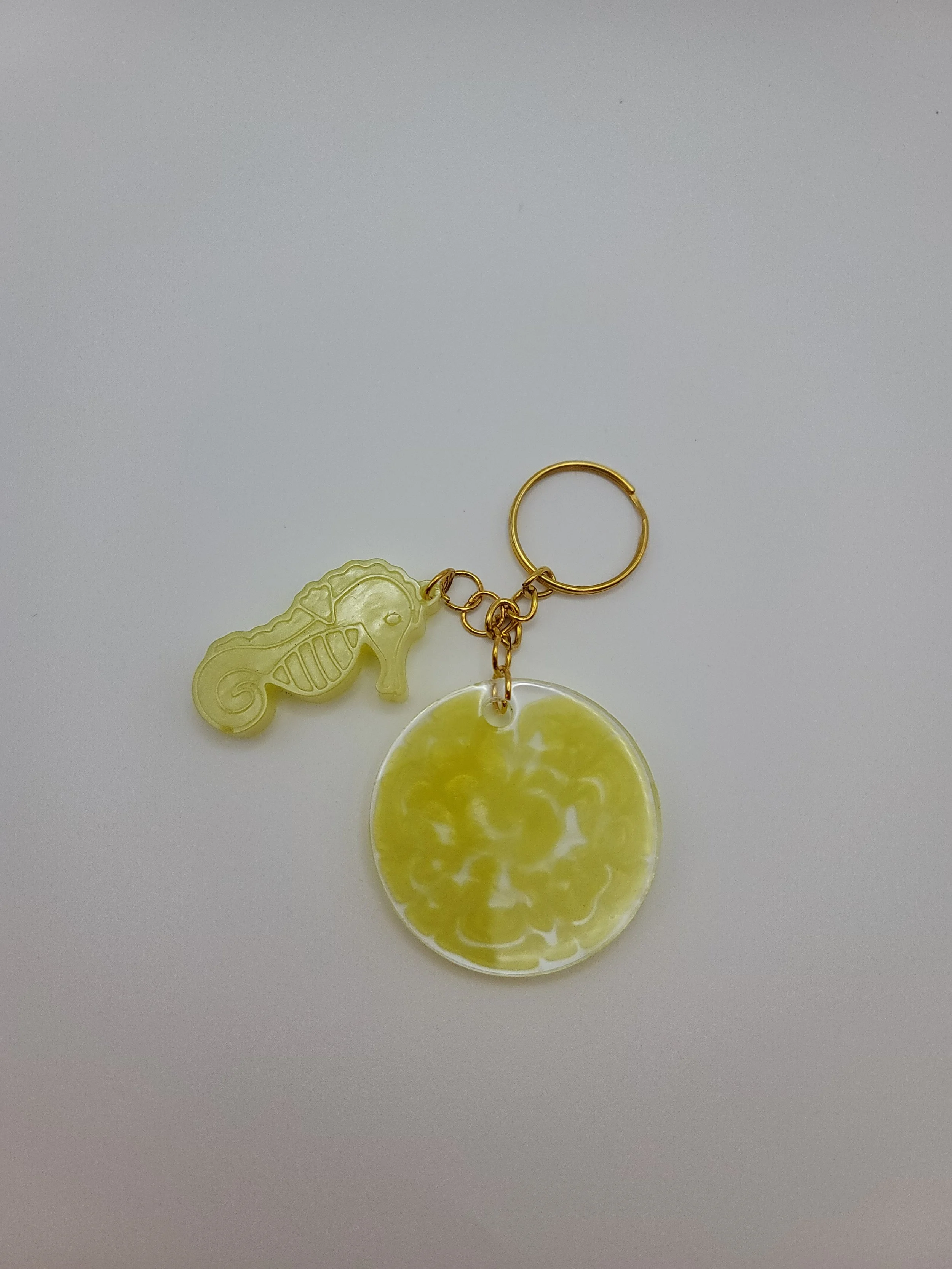Yellow Circular Keychain with Yellow Seahorse charm