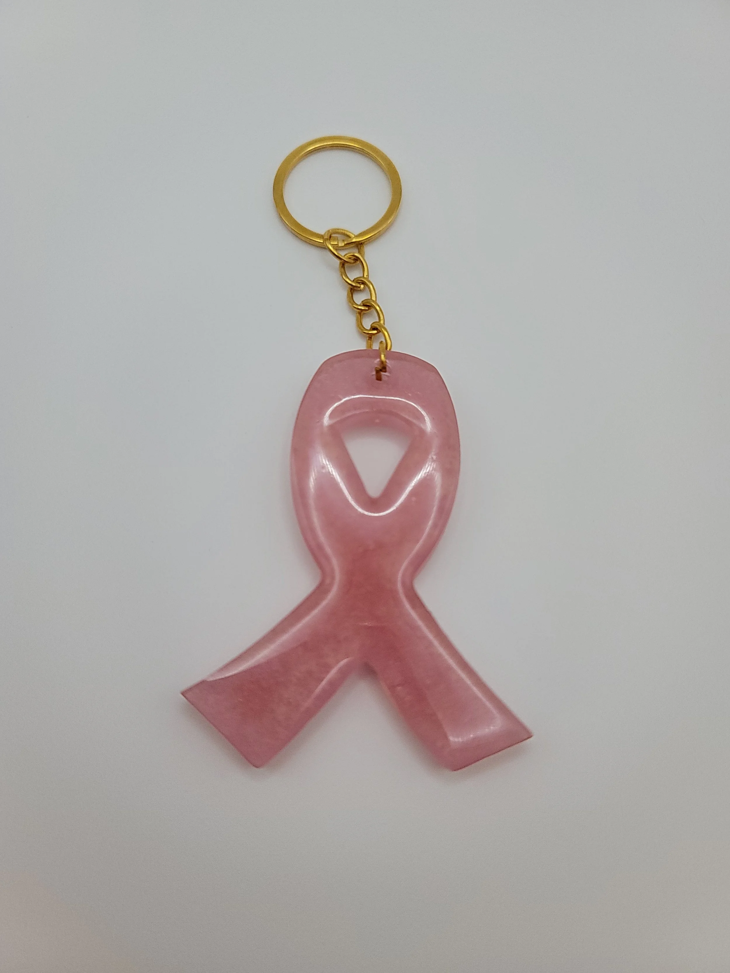 Shimmery Pink Awareness Ribbon Keychain with Gold Chain