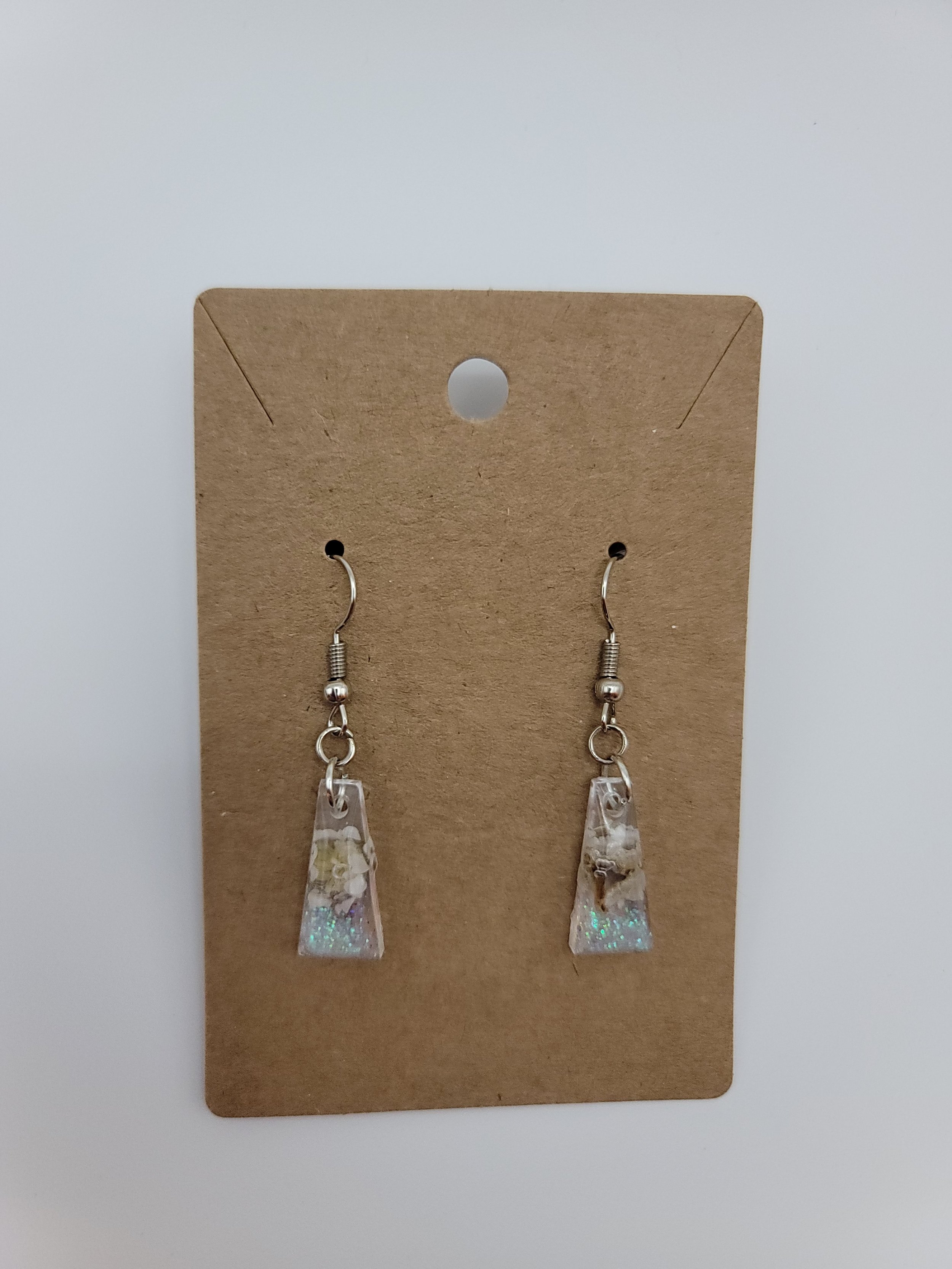 White Flower Glitter Drop Earrings