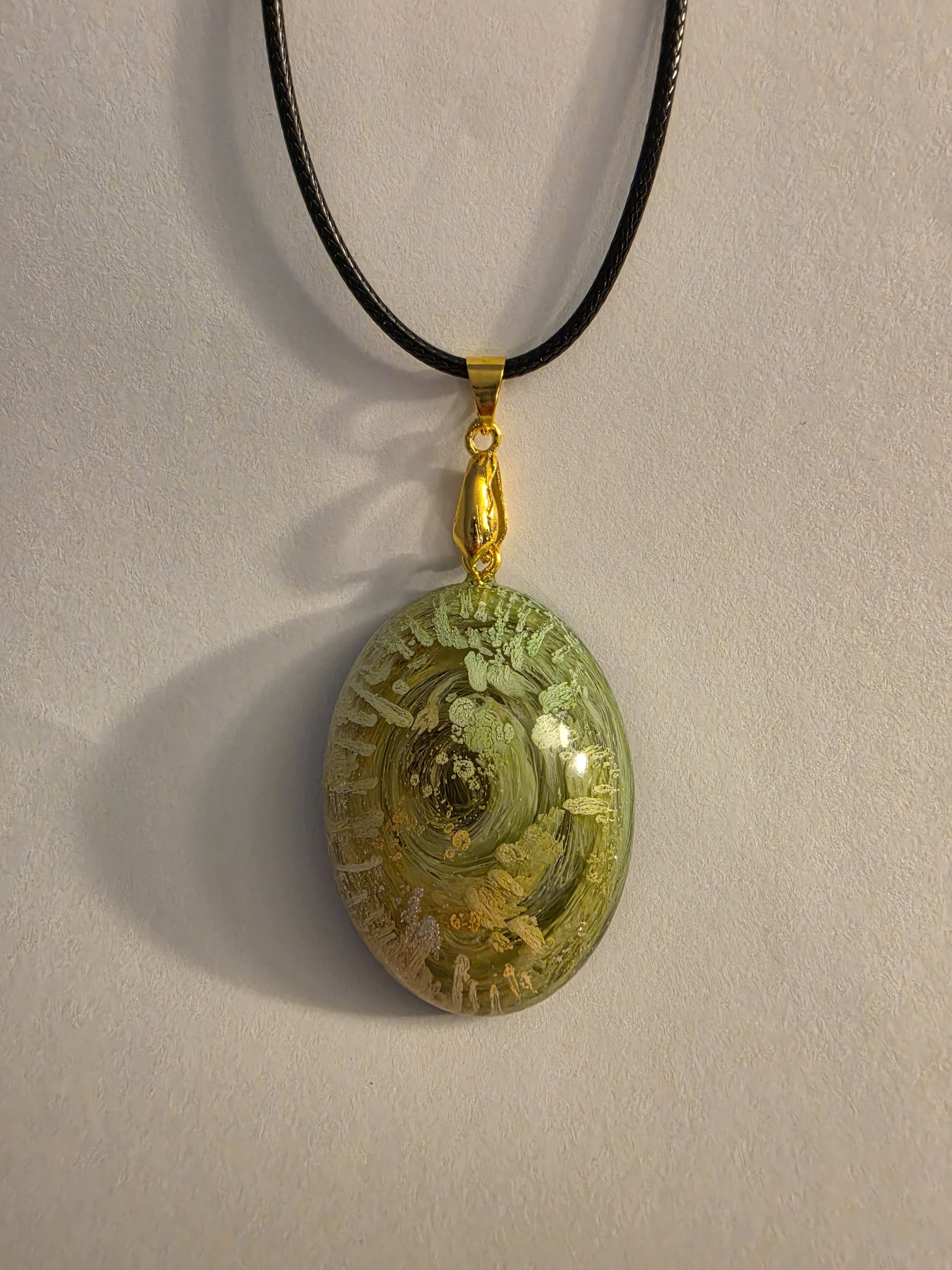 Green Yellow Glitter Swirl Oval Necklace