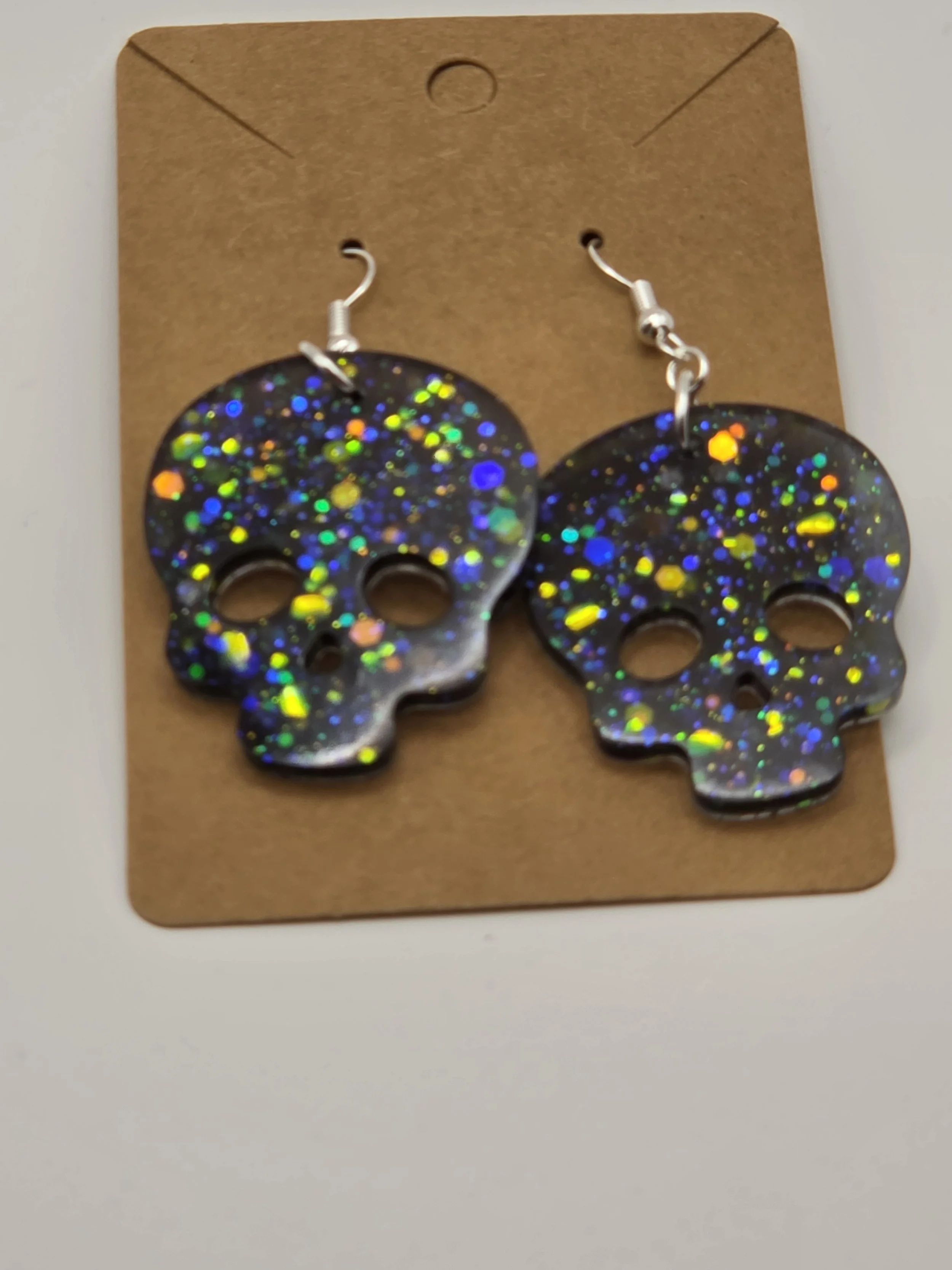 Black Glitter Skull Earrings