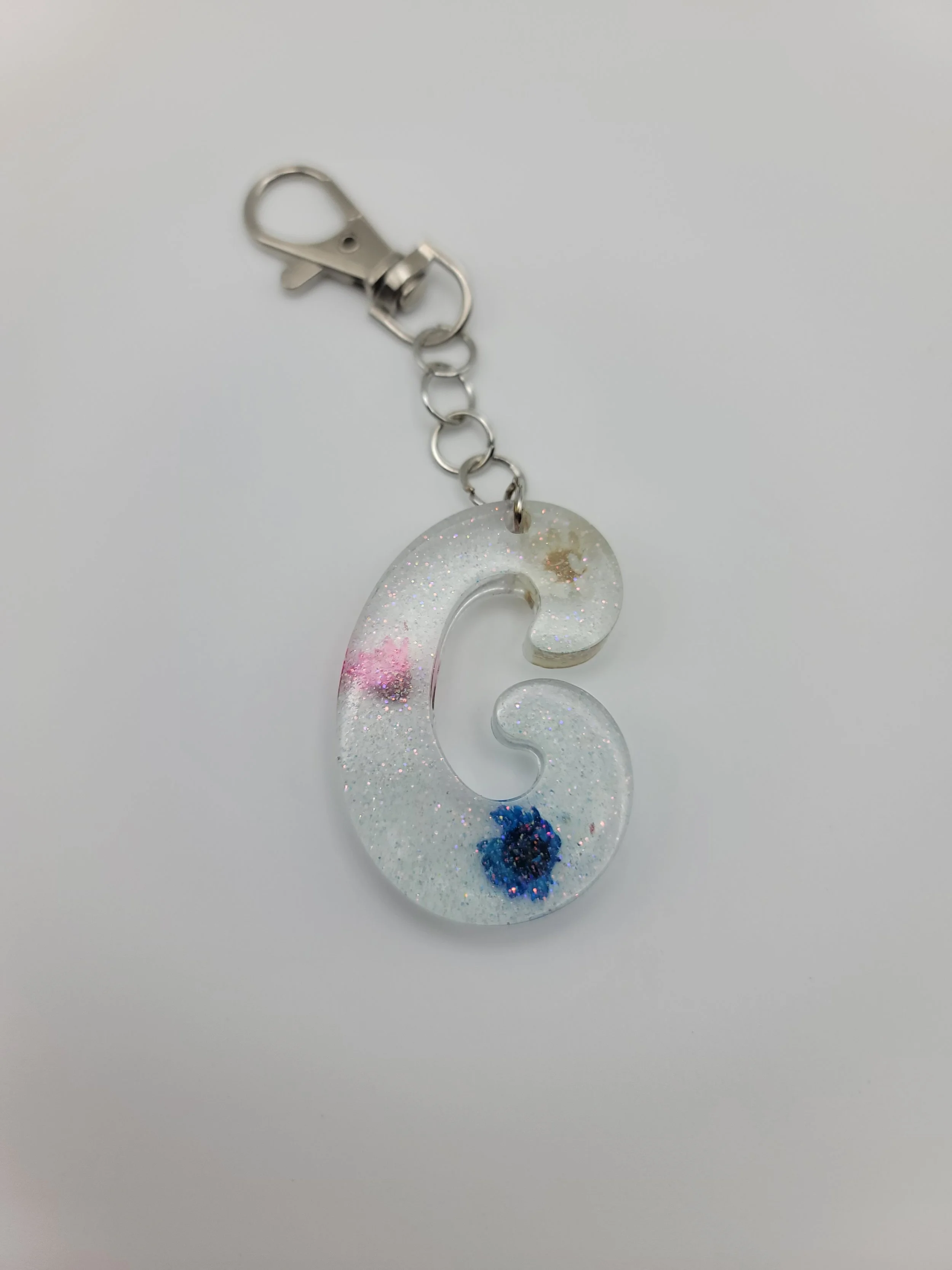 "G" Translucent Glitter & Flower Keychain