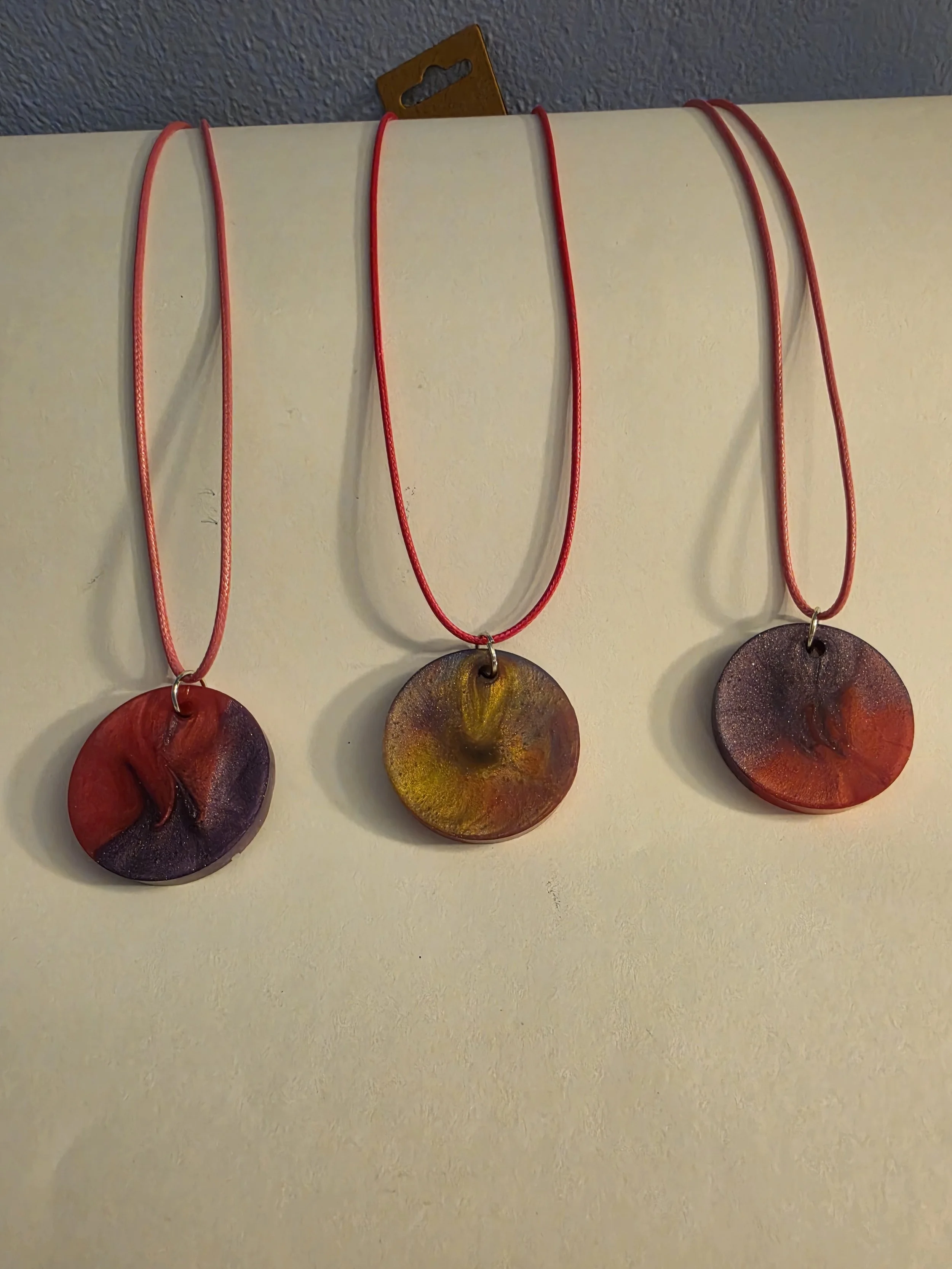 Red & Purple/Purple & Yellow Swirl Shimmer Round Necklace