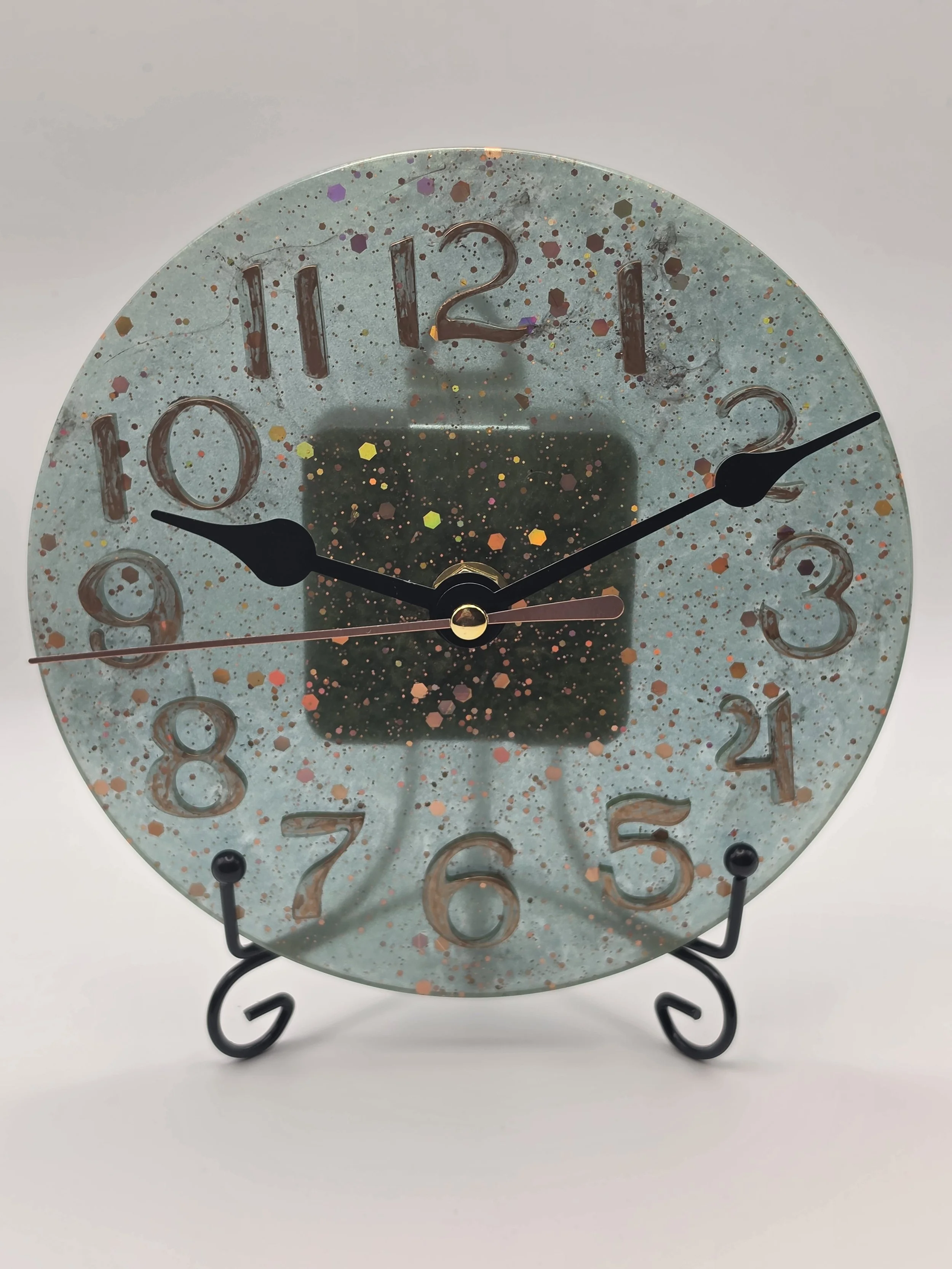 Green With Rose Gold Glitter Clock