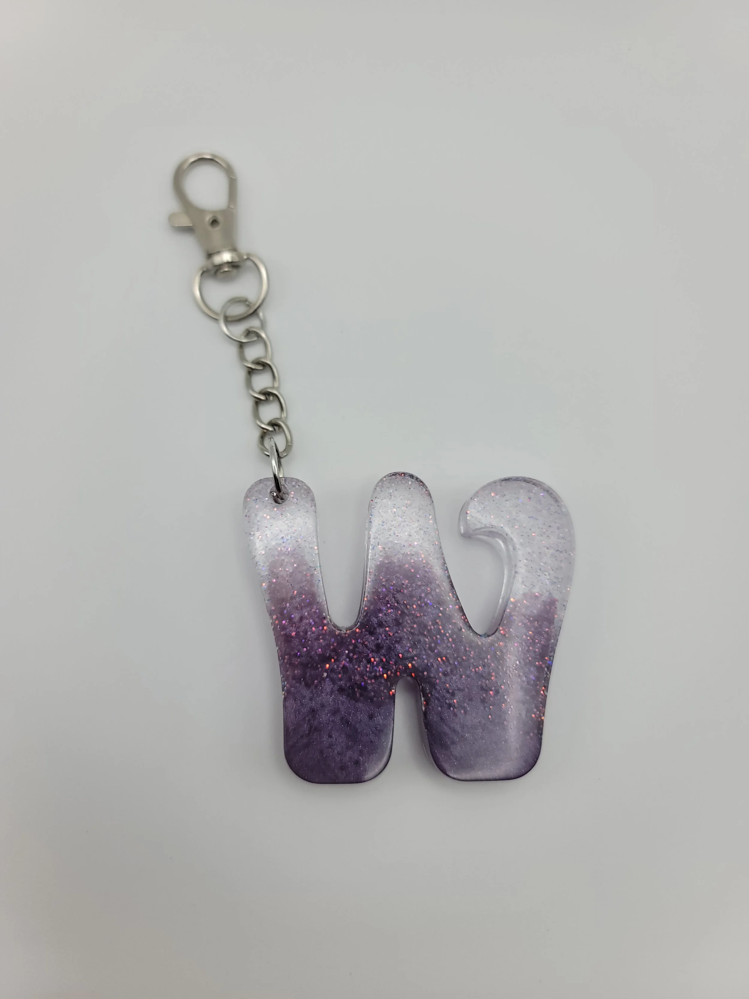 "W" Purple Glitter Keychain