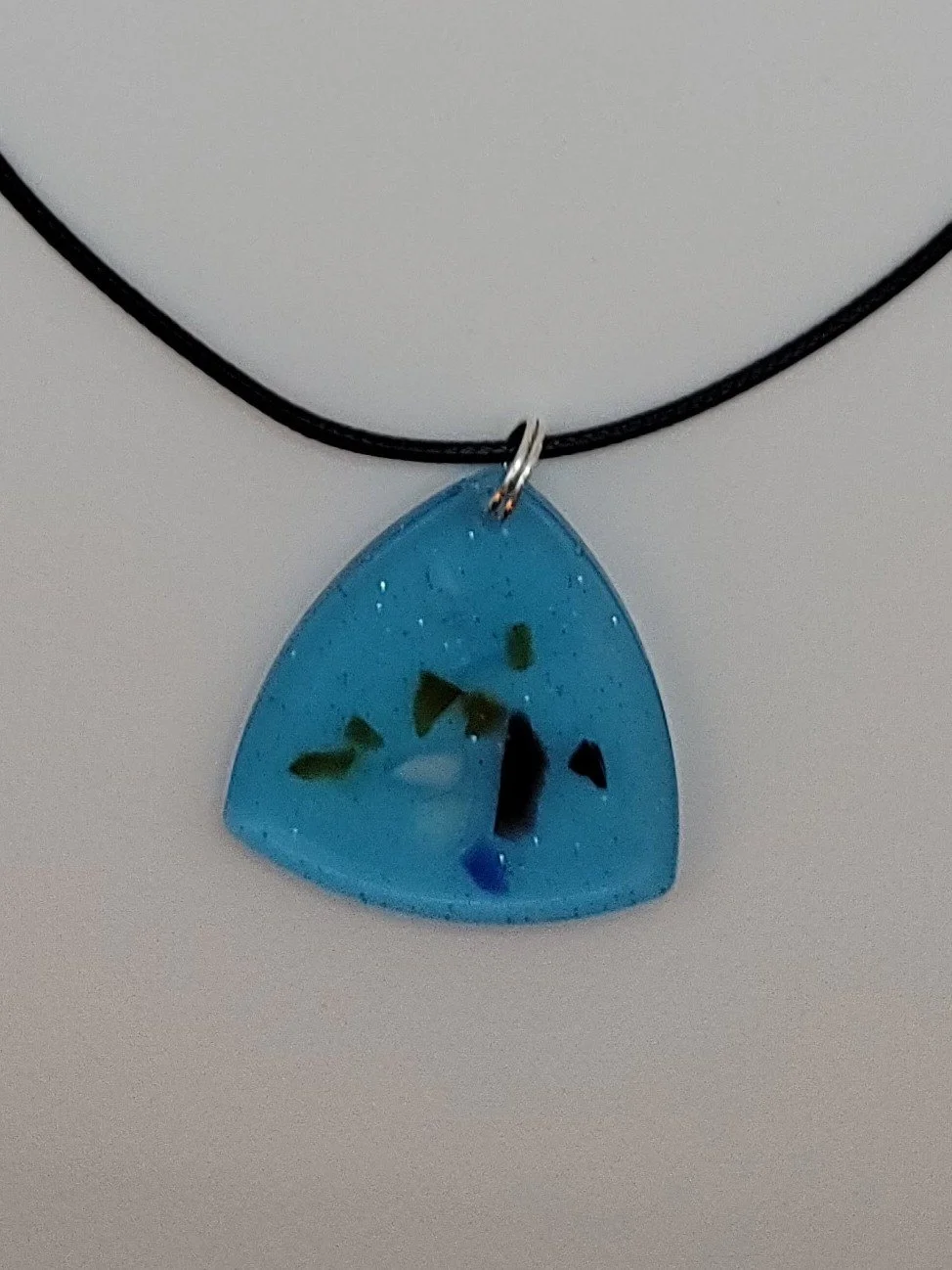 Blue Glitter Speckled Guitar Pick Necklace
