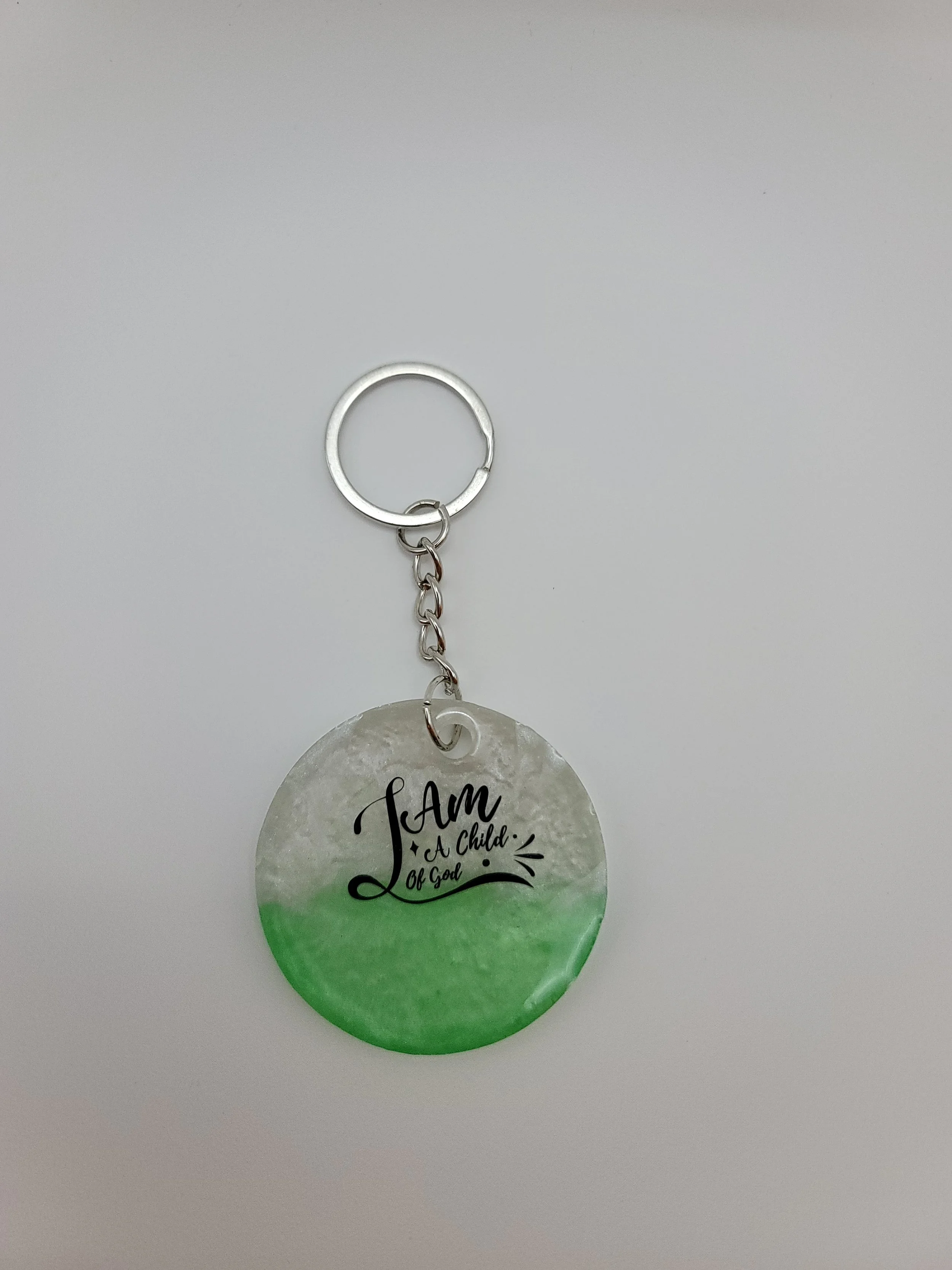 "I Am a Child of God" Green & White Keychain
