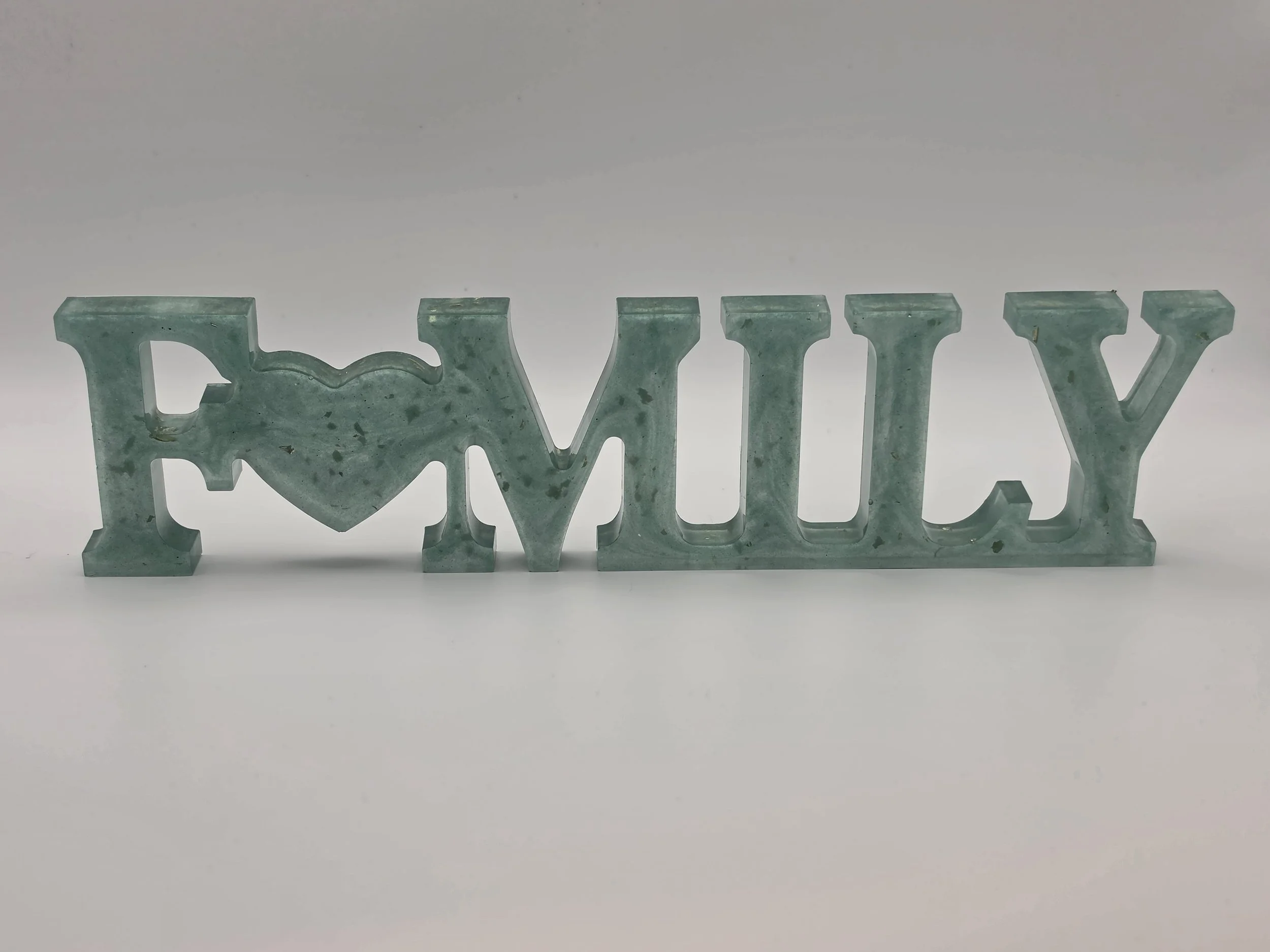 "Family" Green with Gold Flakes Sign