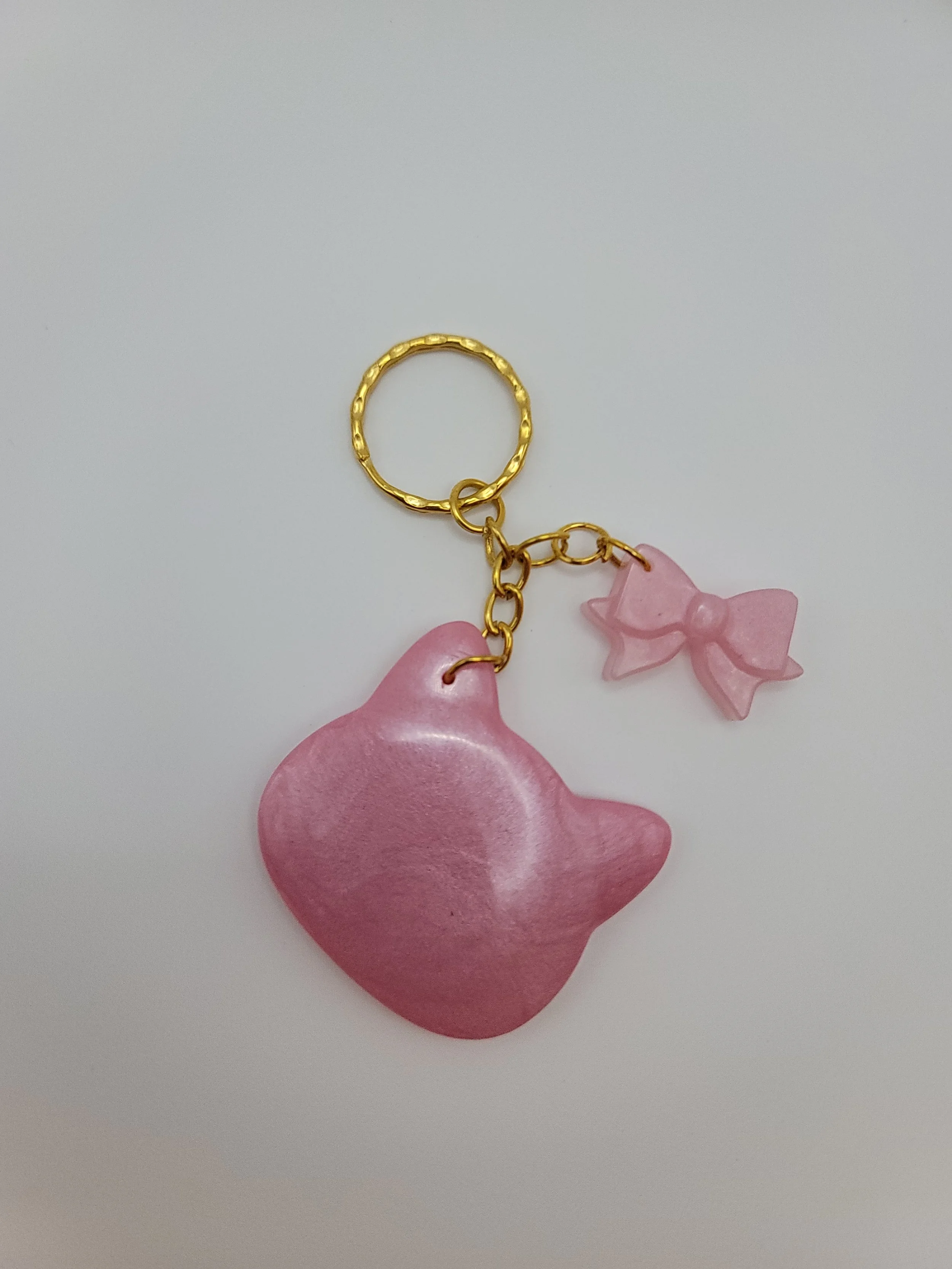 Pink Cat Keychain with Pink Bow Charm