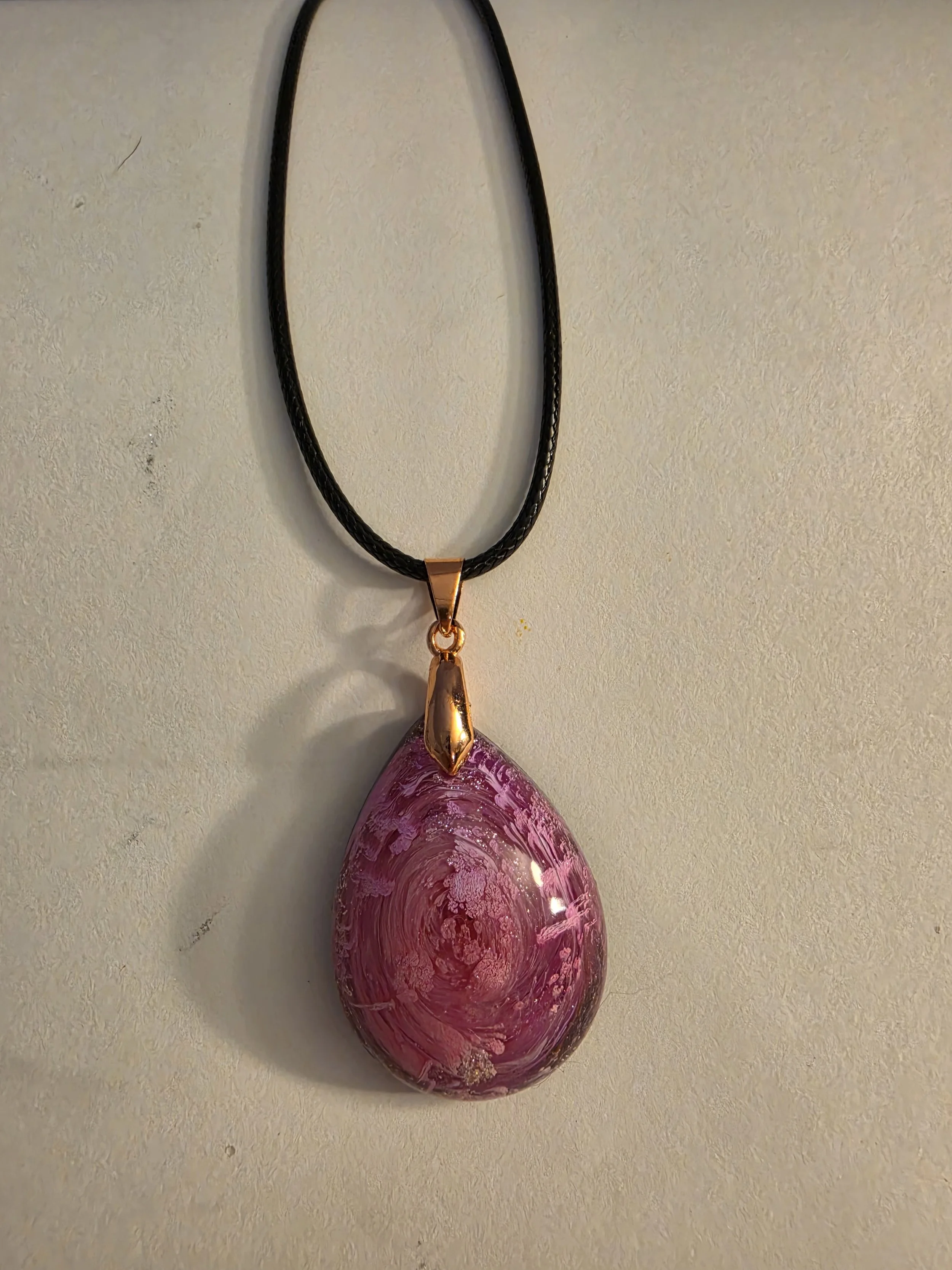 Pink Glitter Swirl Tear Drop Necklace