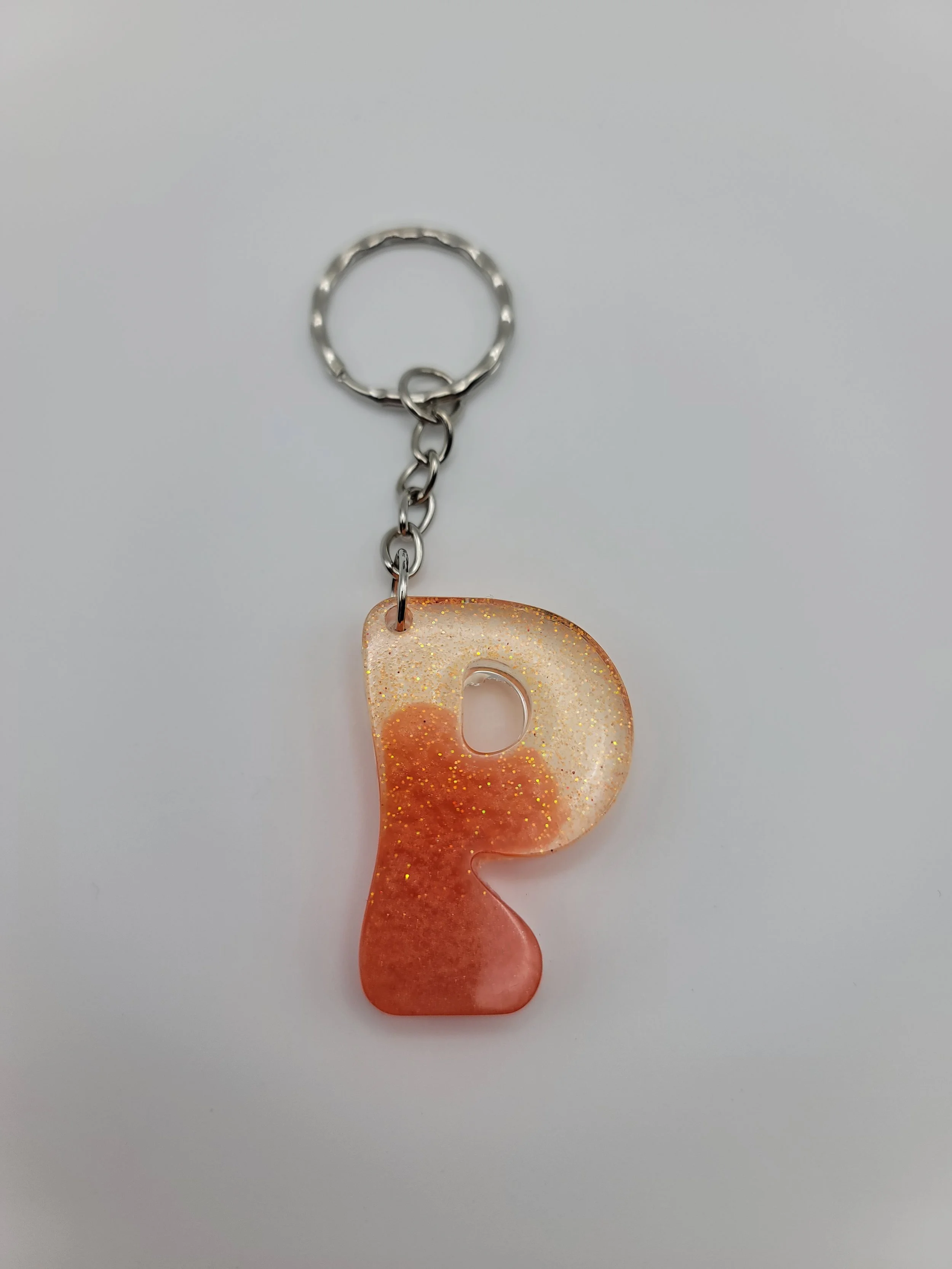 "P" Orange Glitter Keychain