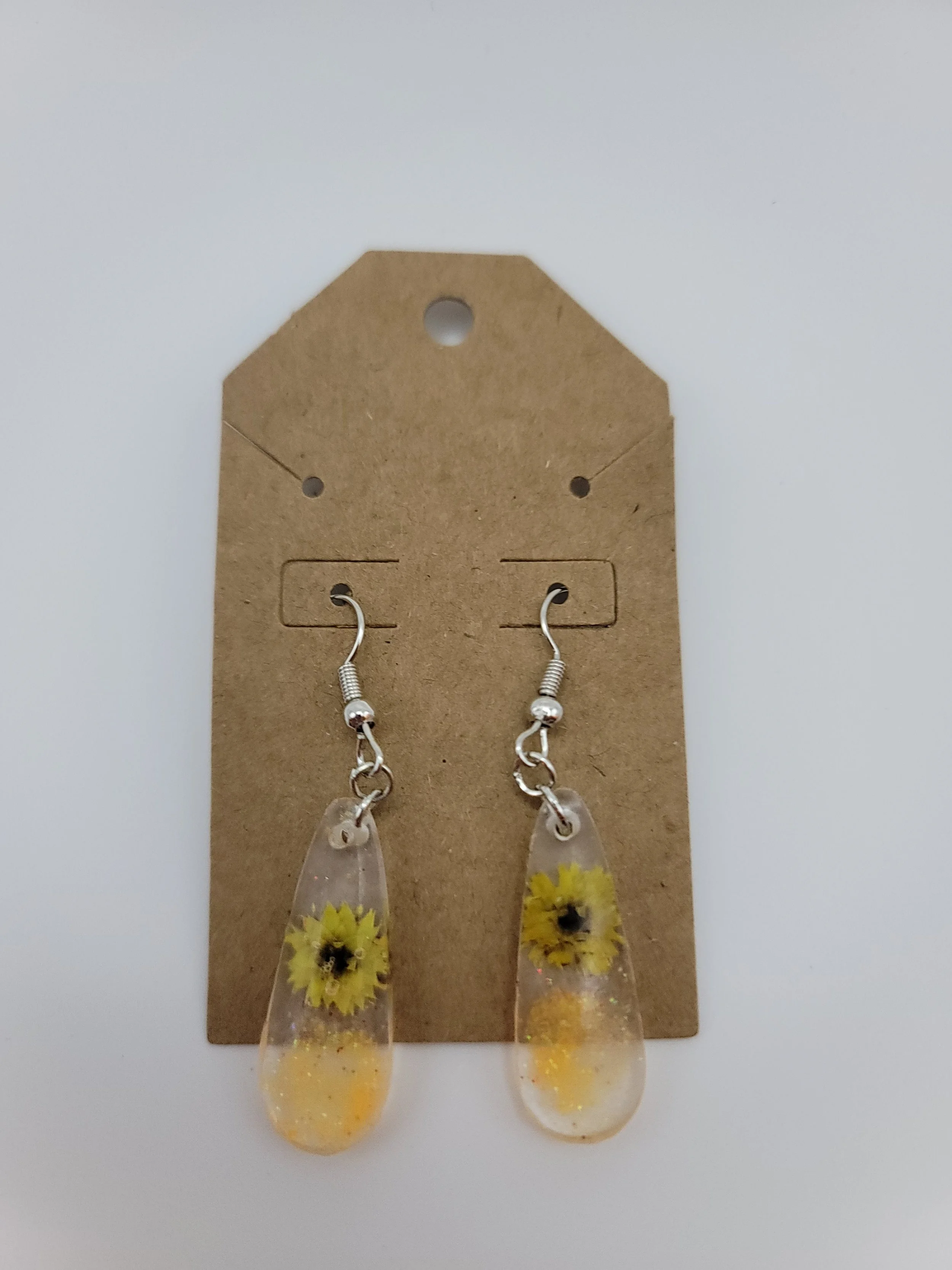 Yellow Flower Sparkle Teardrop Earrings
