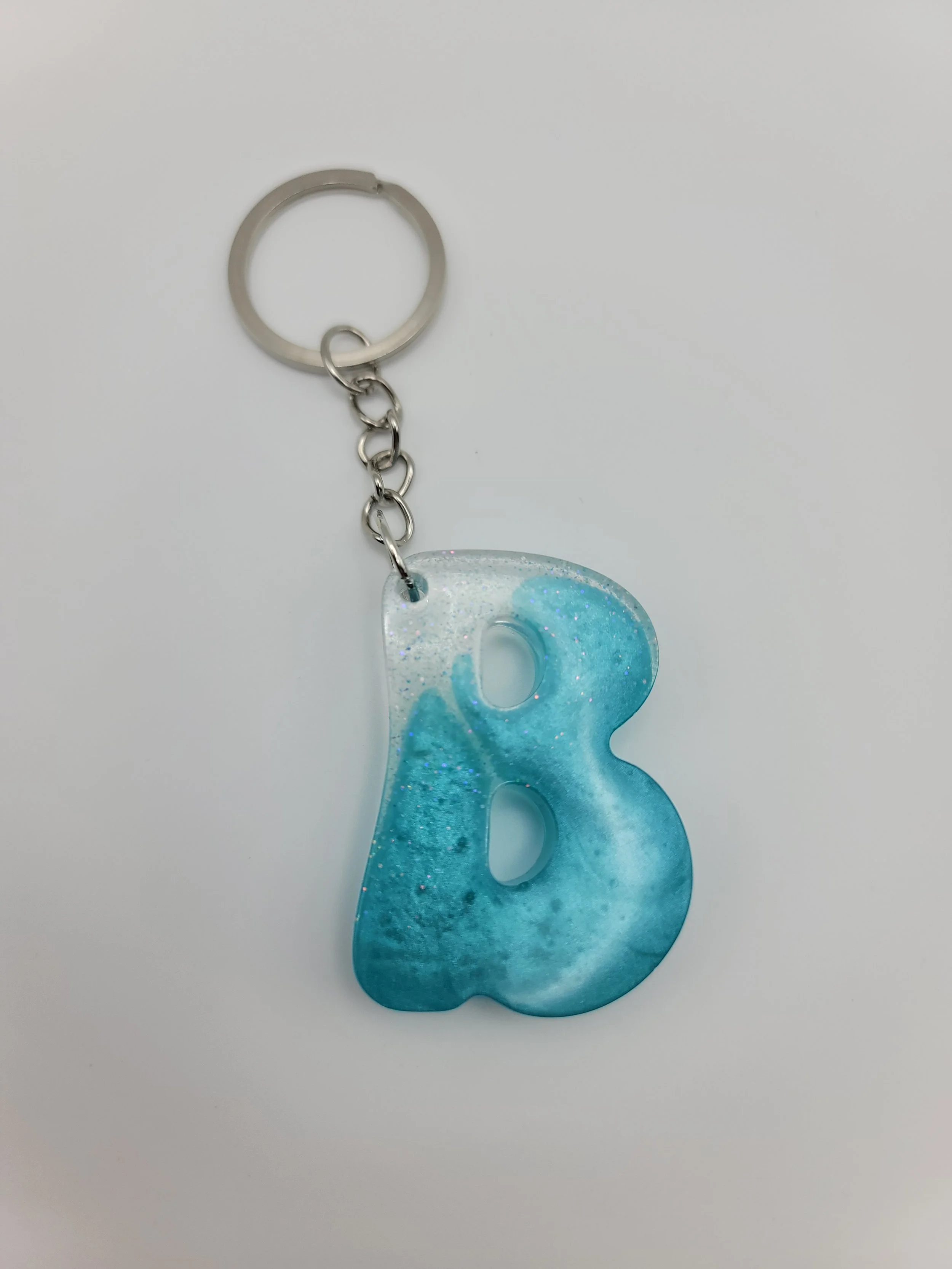 "B" Blue & Clear Glitter Keychain