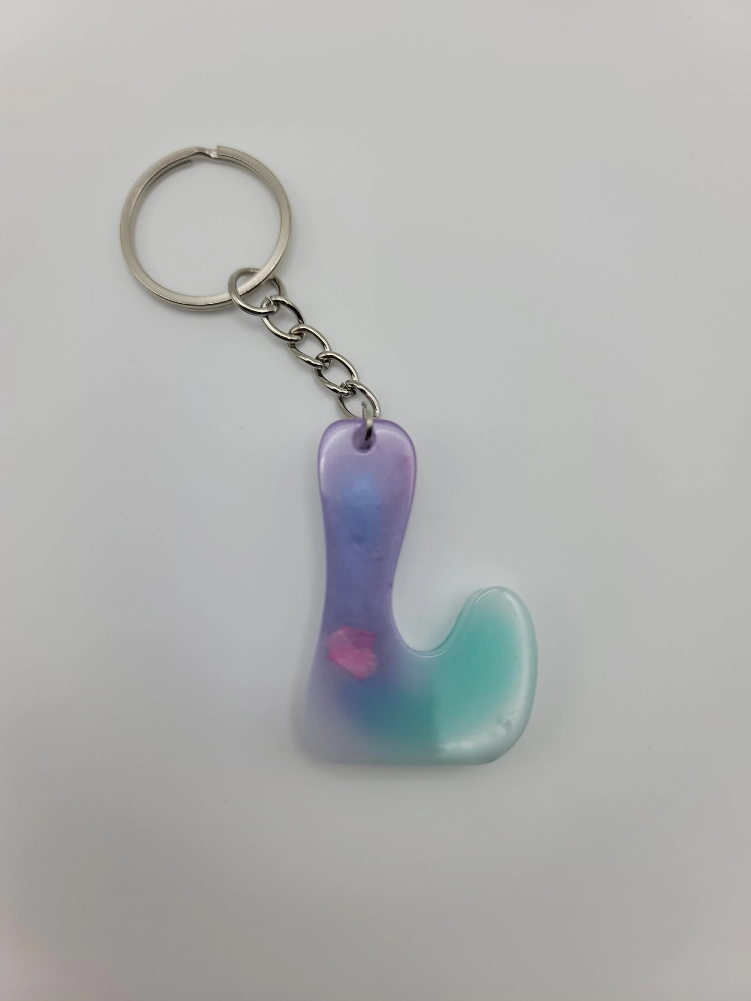"L" Green, White, & Purple Keychain