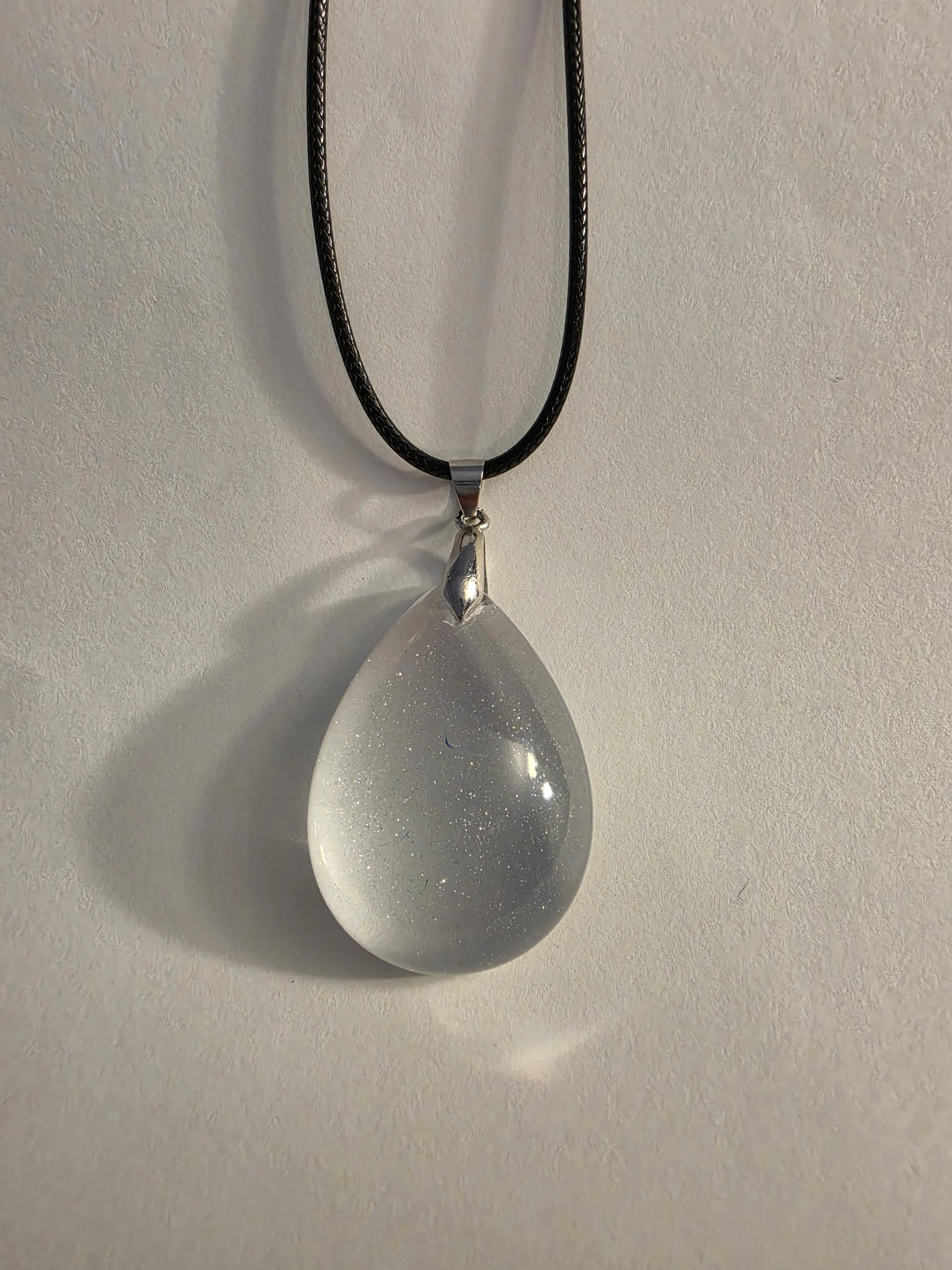 Clear Glitter Tear Drop Necklace