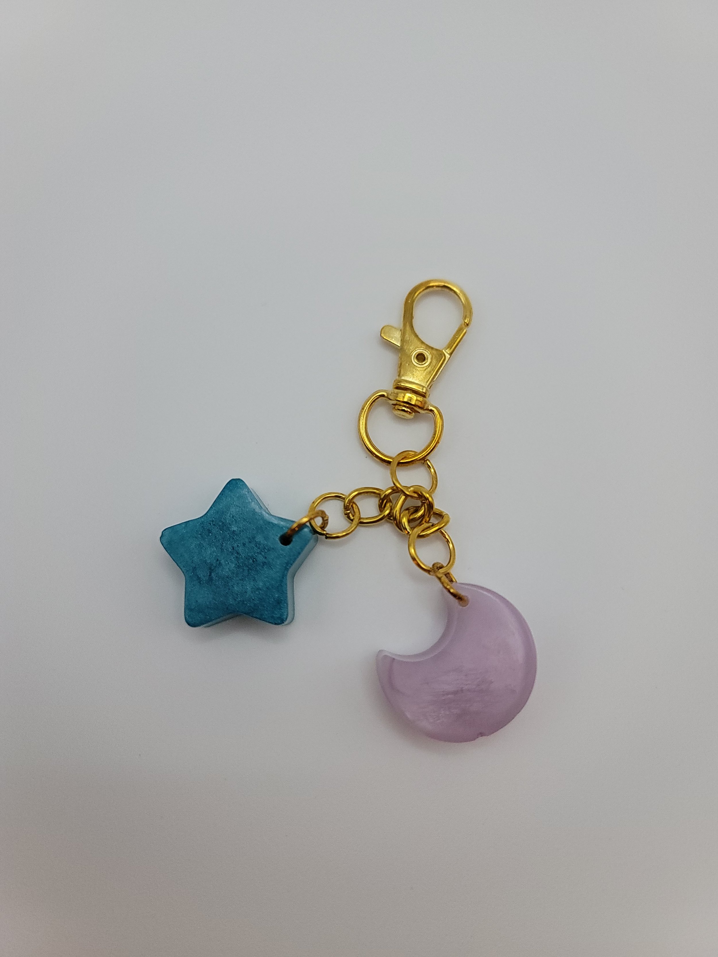 Purple Moon & Blue Star Charms Keychain
