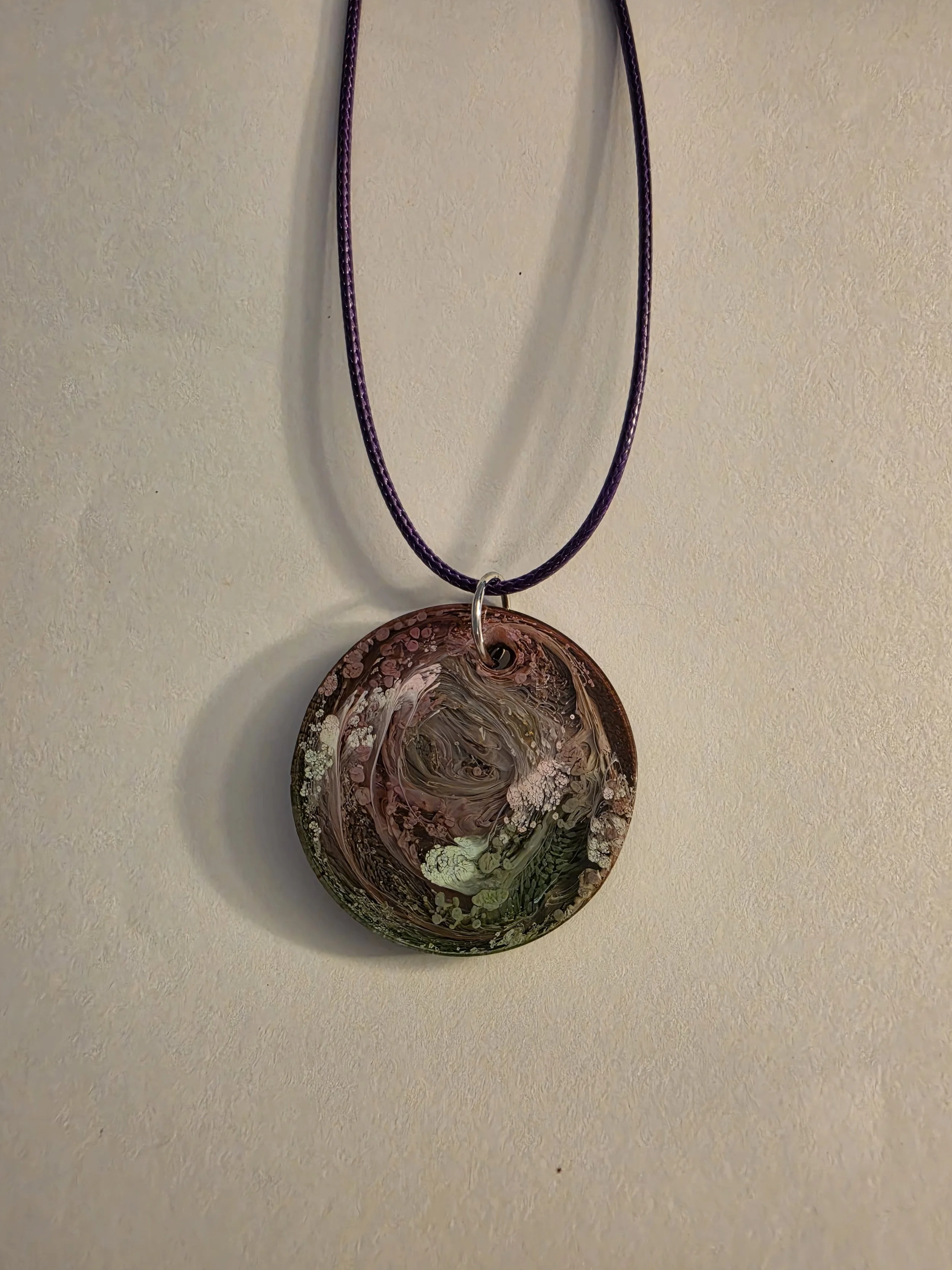Green, Pink, & White Swirl Round Necklace