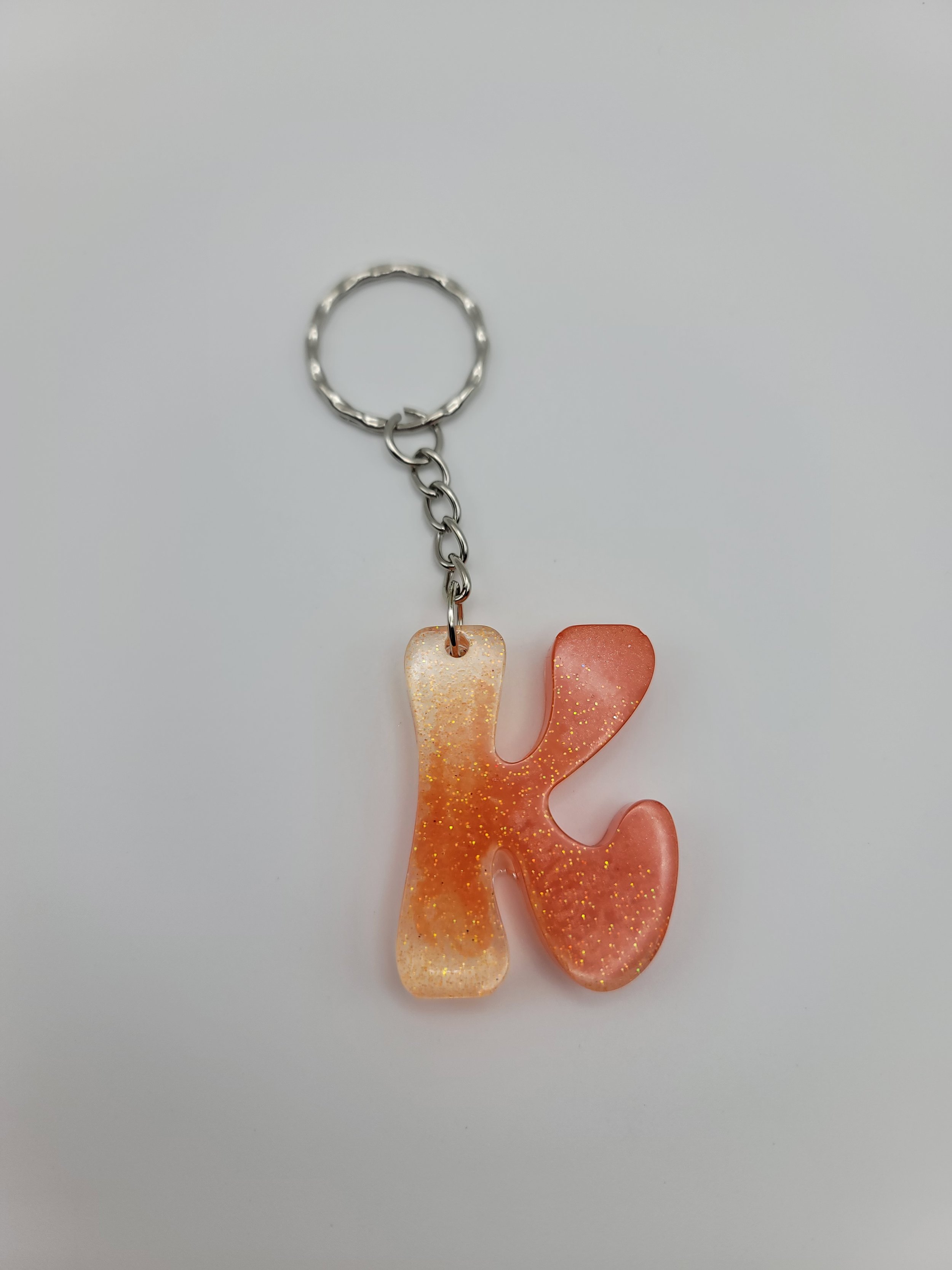 "K" Orange Glitter Keychain