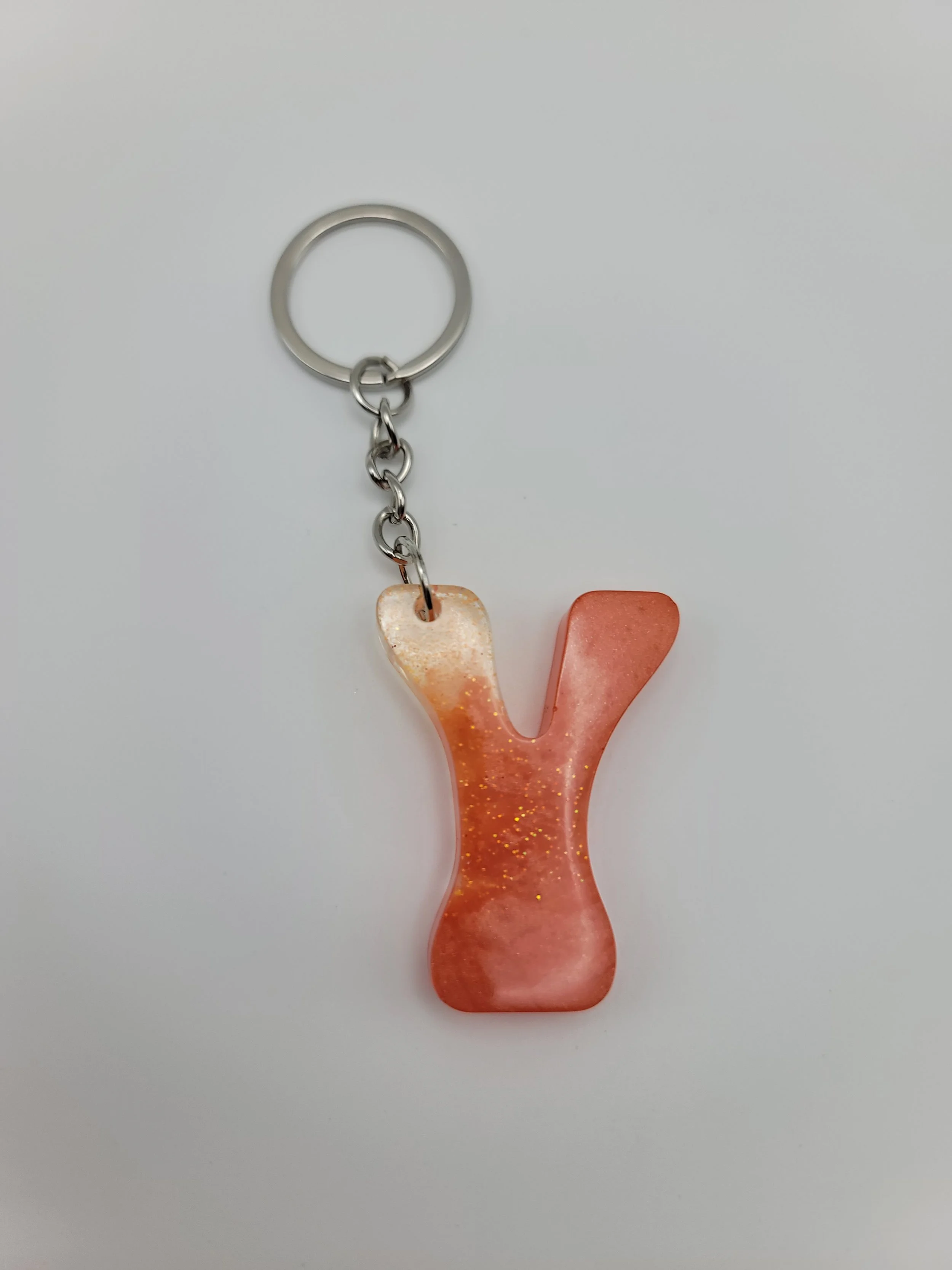 "Y" Orange Glitter Keychain