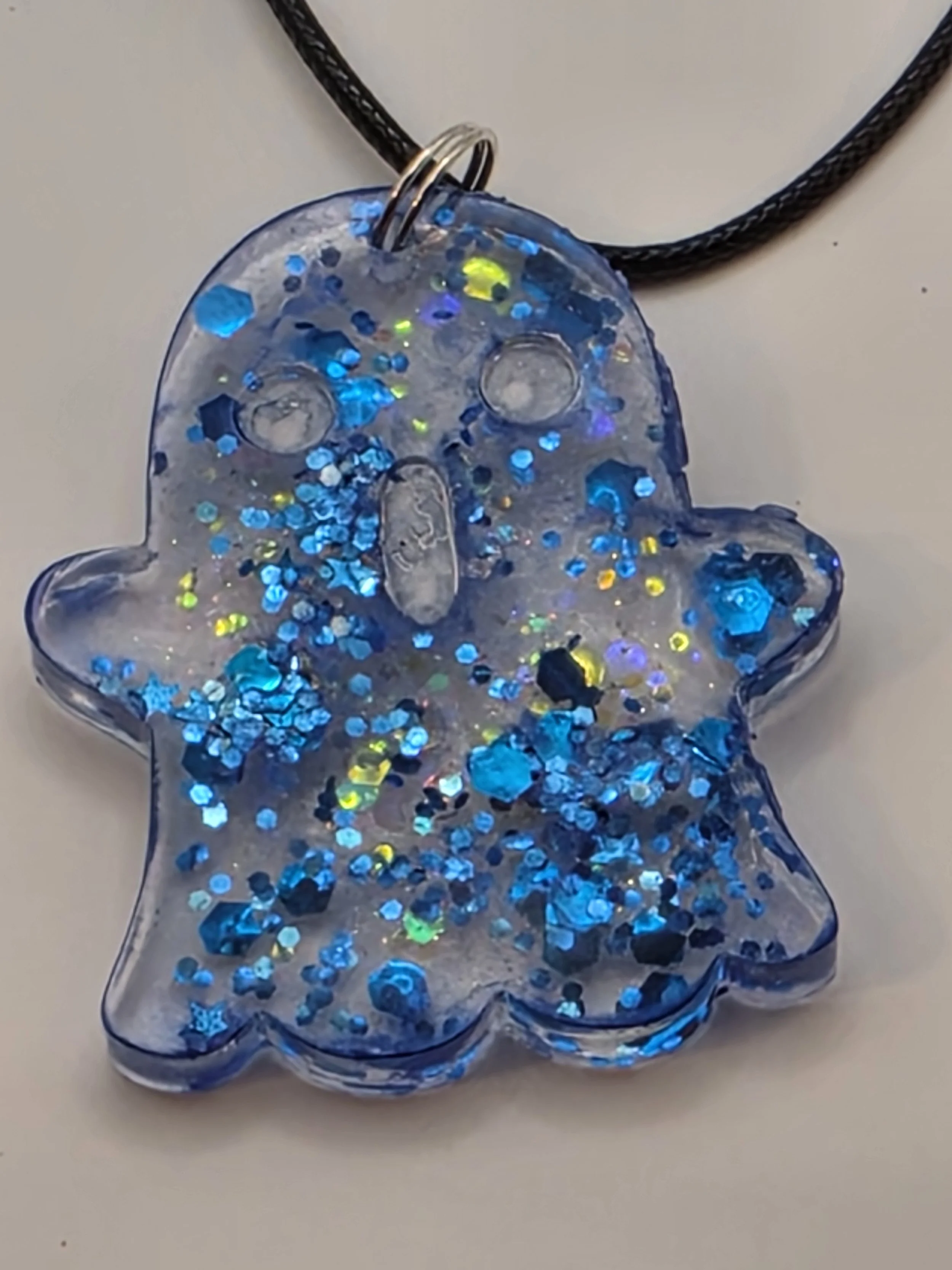 Blue Glitter Surprise Ghost Necklace