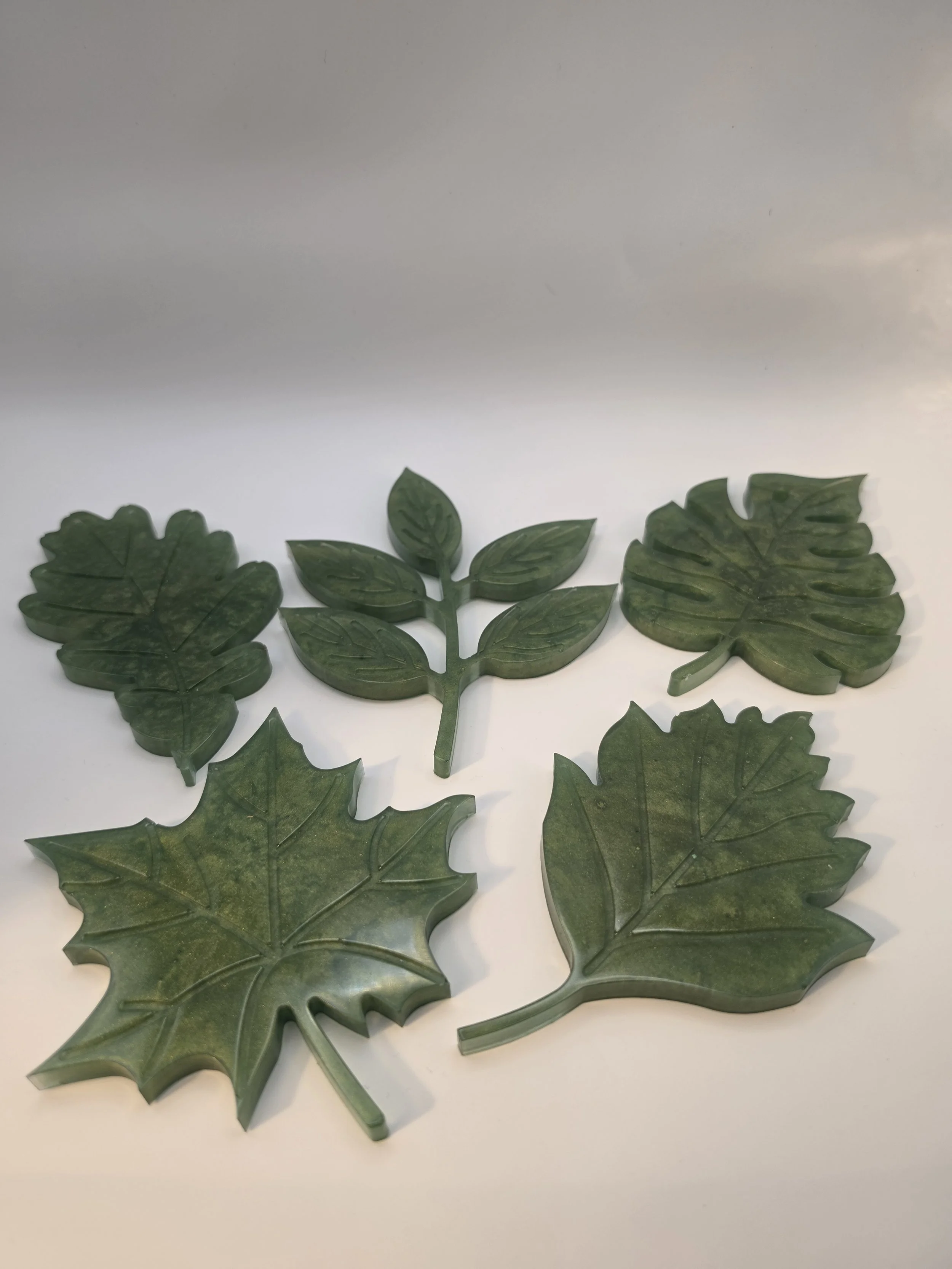 Green Shimmer Leaf Coaster Set of 5