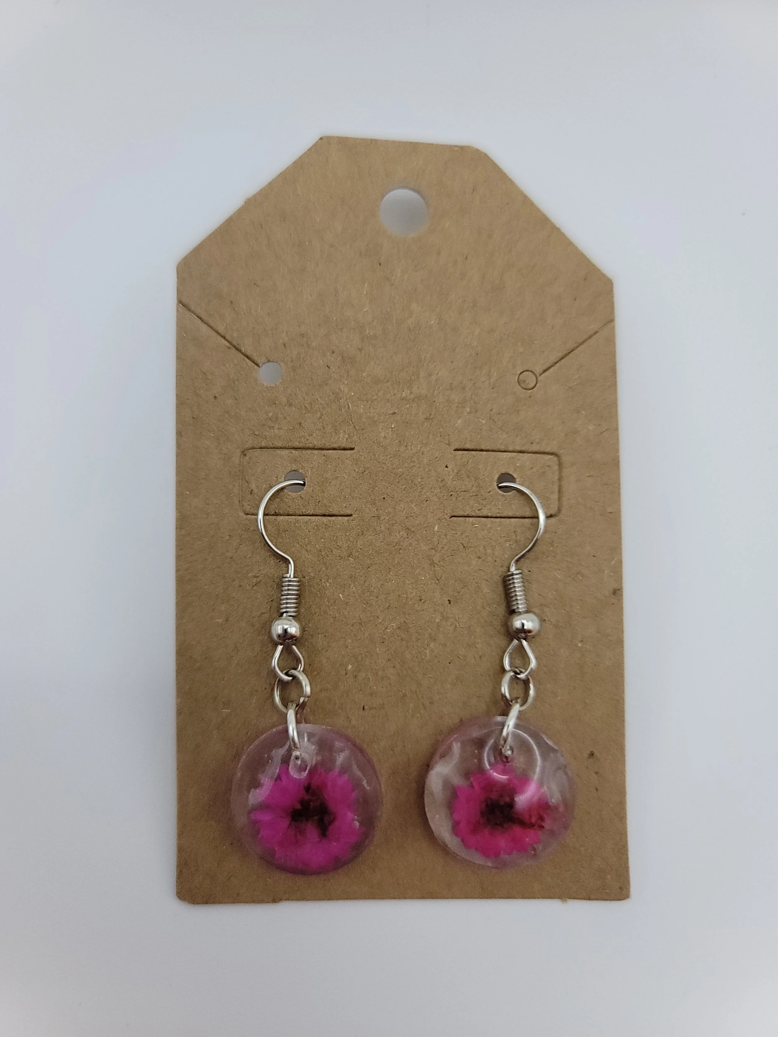 Pink Flower Round Earrings