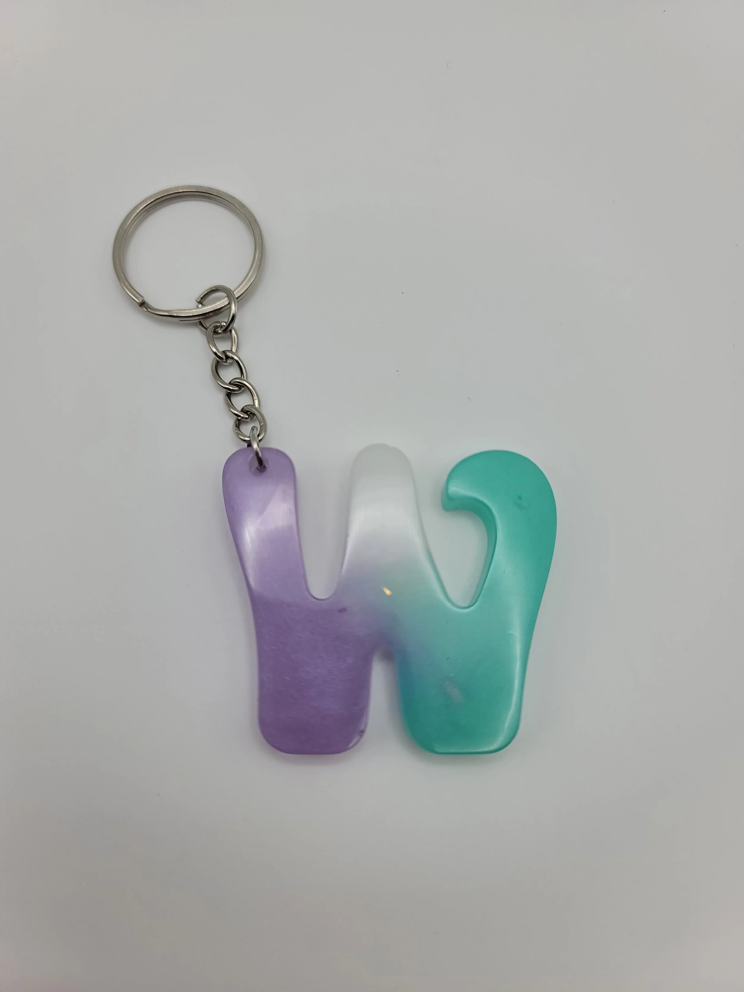 "W" Purple, White, & Green Keychain