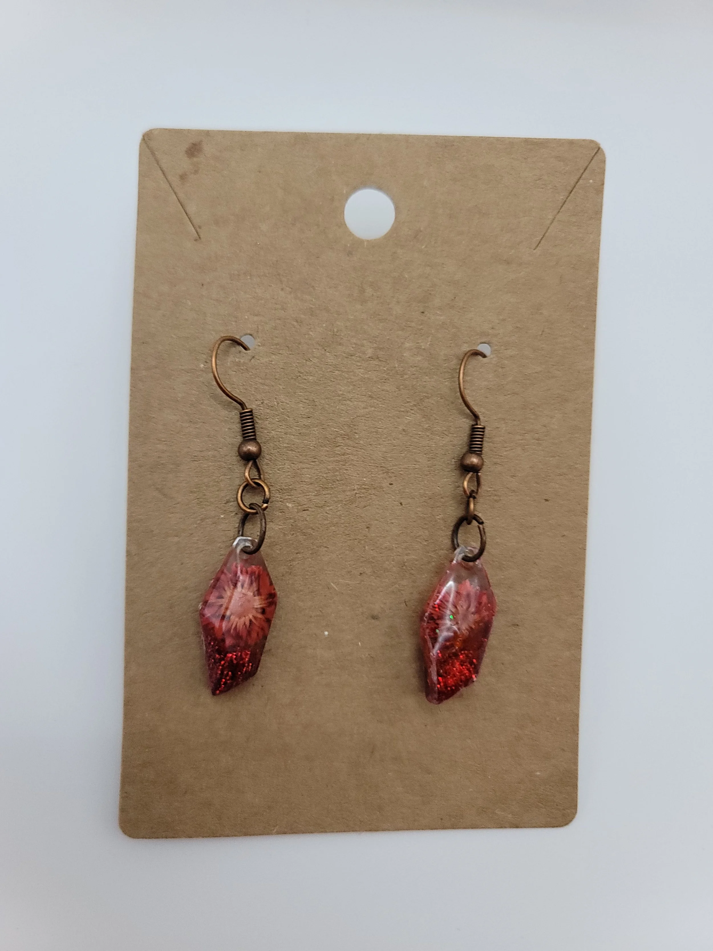 Red Flower Glitter Drop Earrings