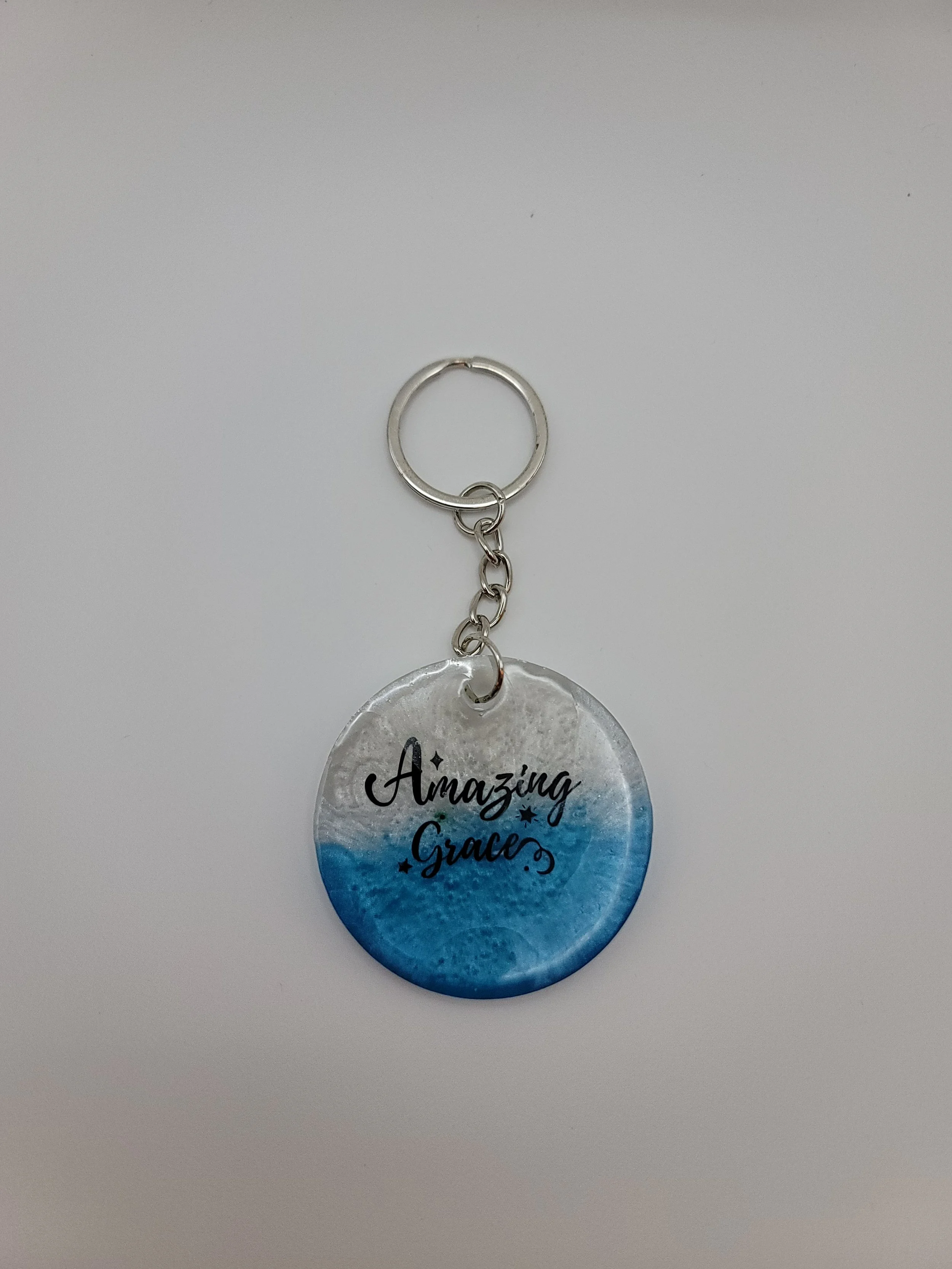 "Amazing Grace" Blue & White Circular Keychain
