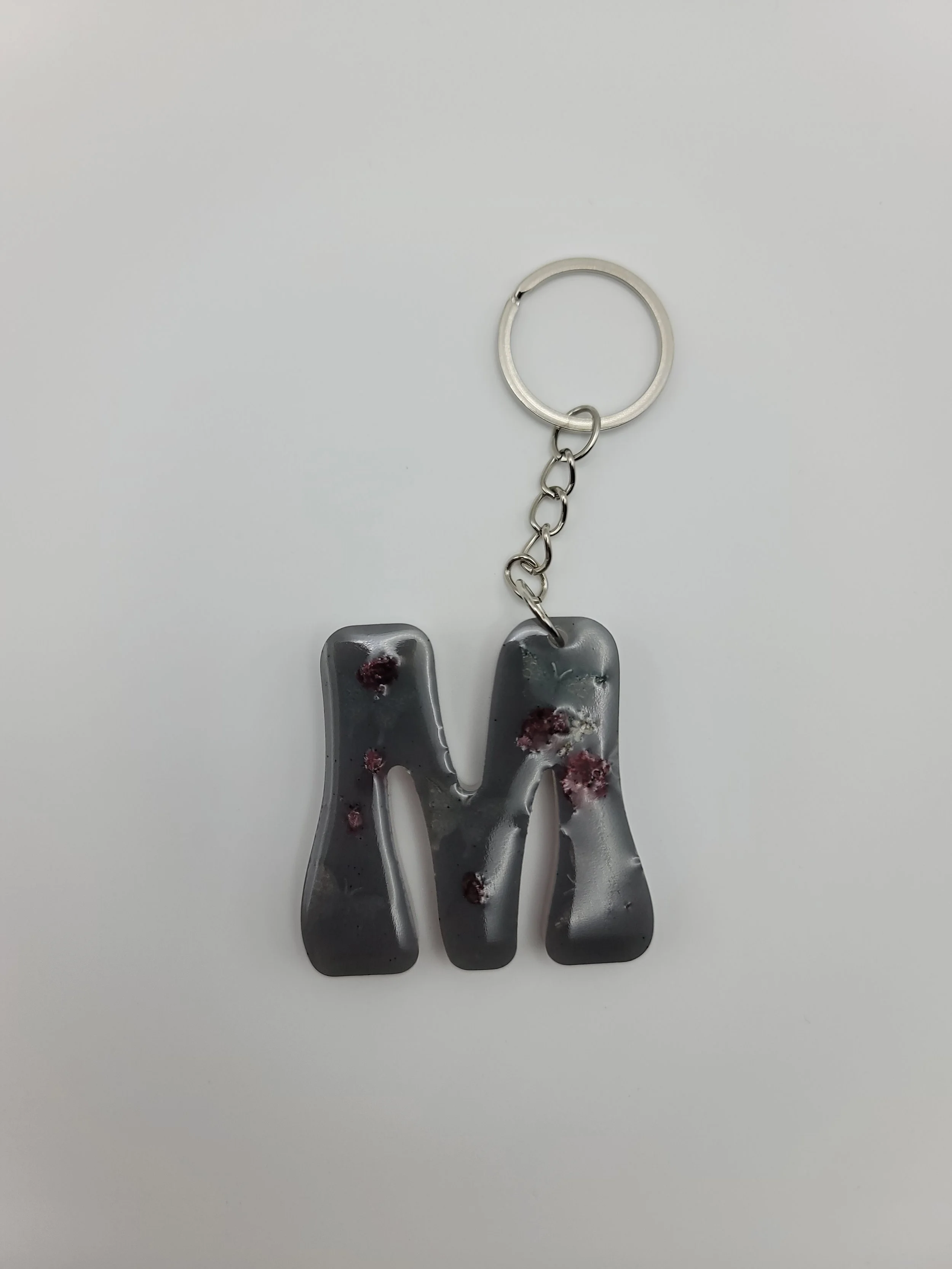 "M" Grey Flower Keychain