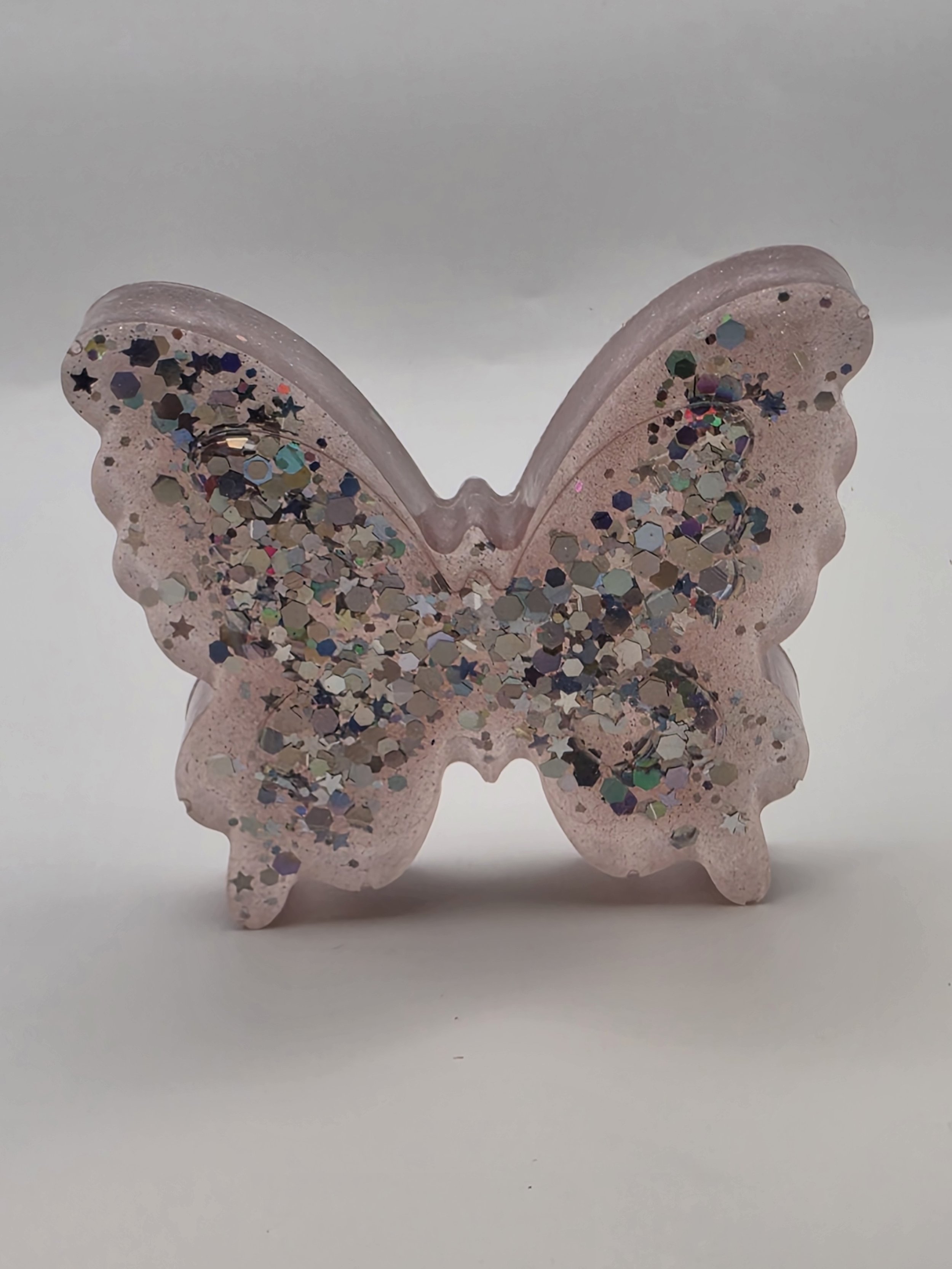 Medium Pink with Silver Glitter Butterfly