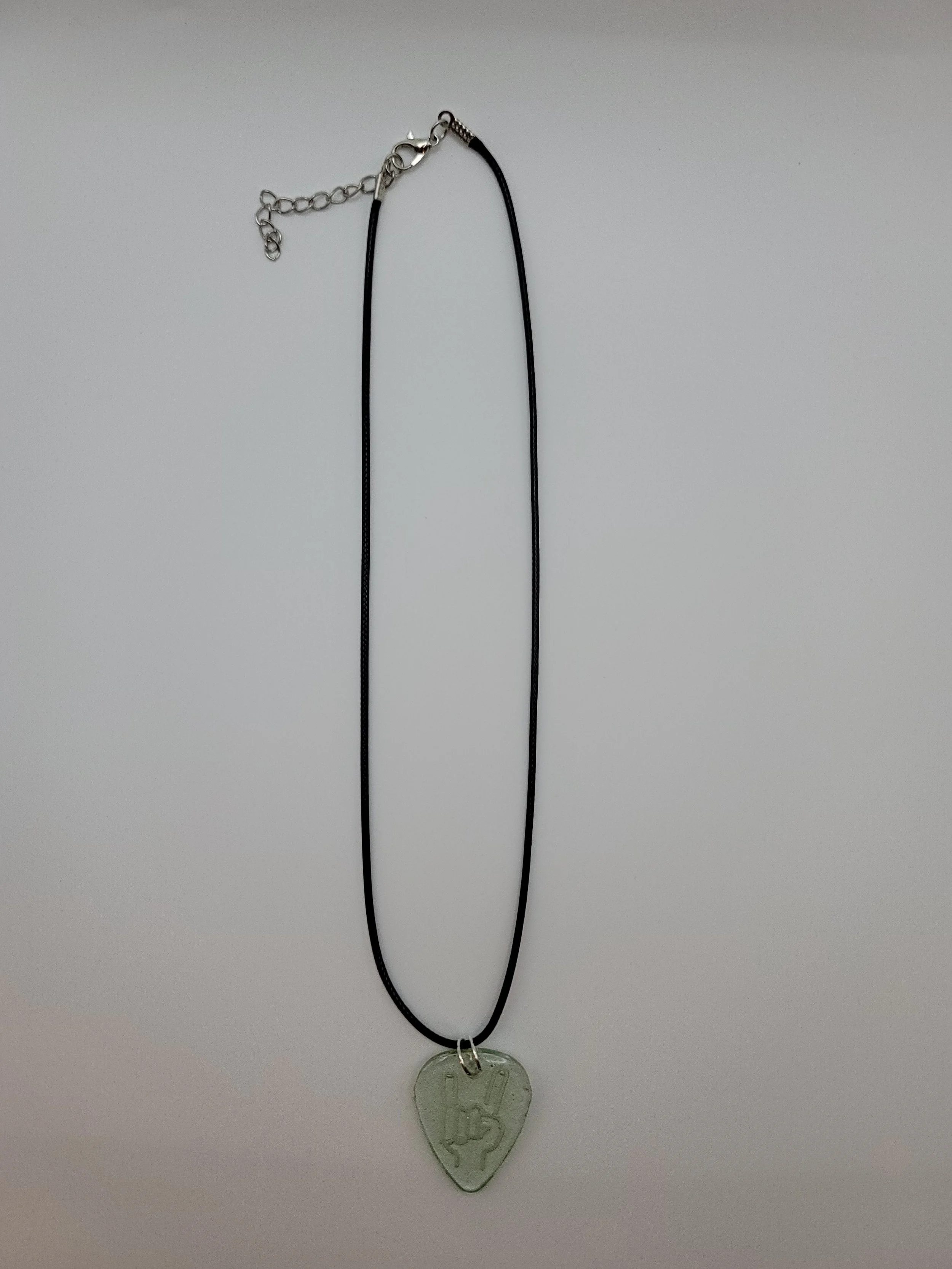 Green Translucent Glitter "Rock On" Guitar Pick Necklace