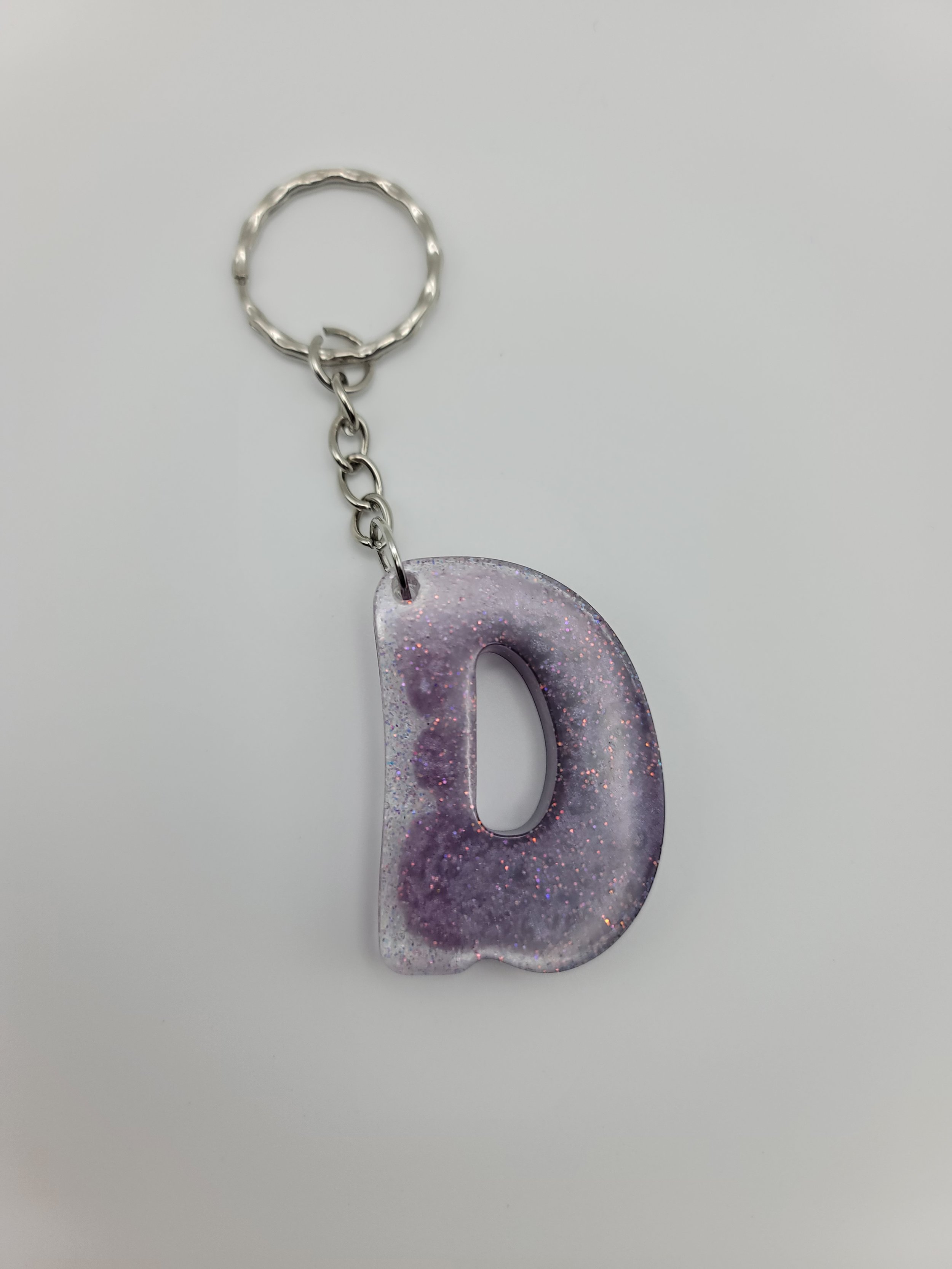 "D" Purple Glitter Keychain
