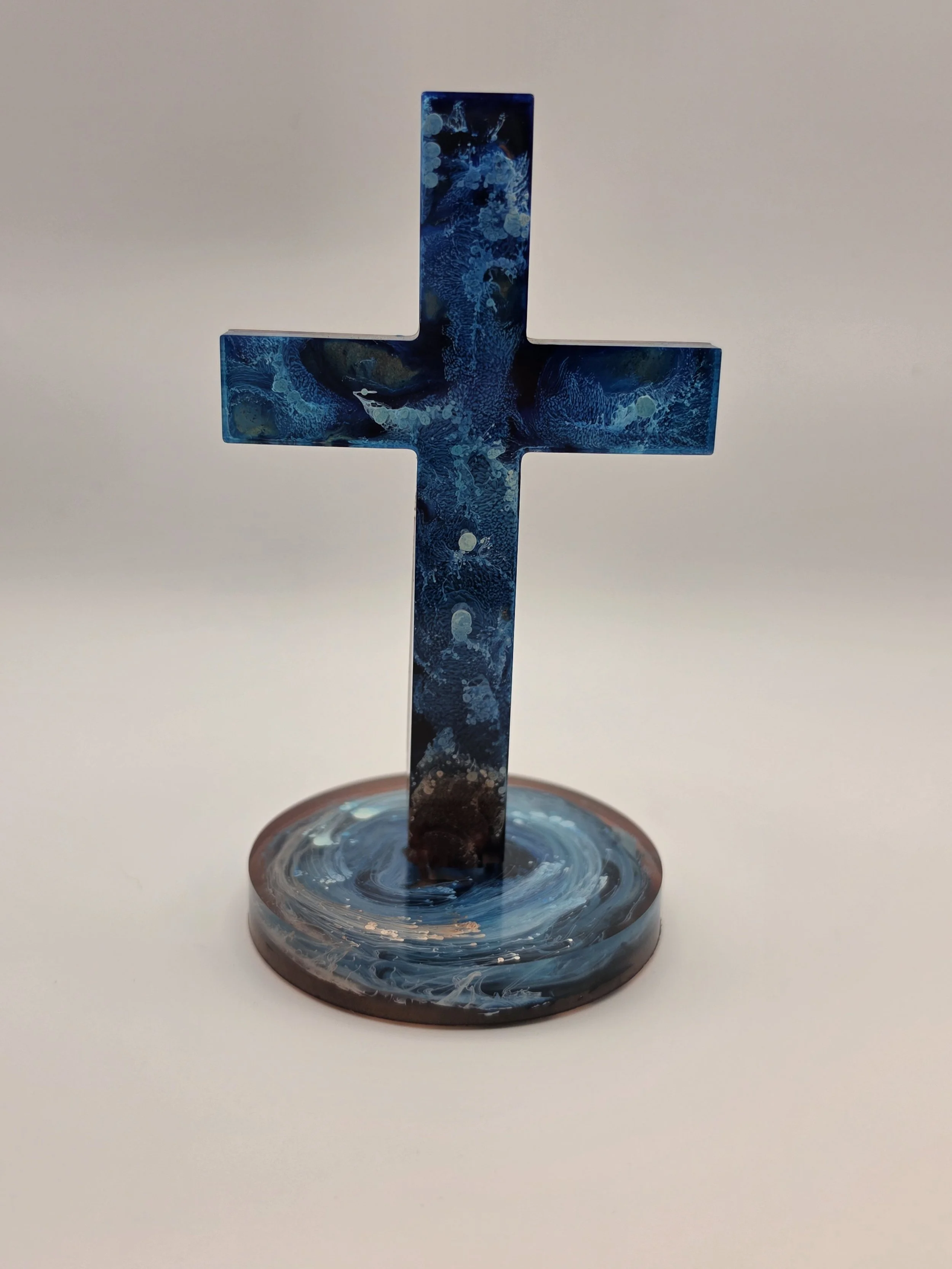 Brown, Blue, & White Swirl Cross