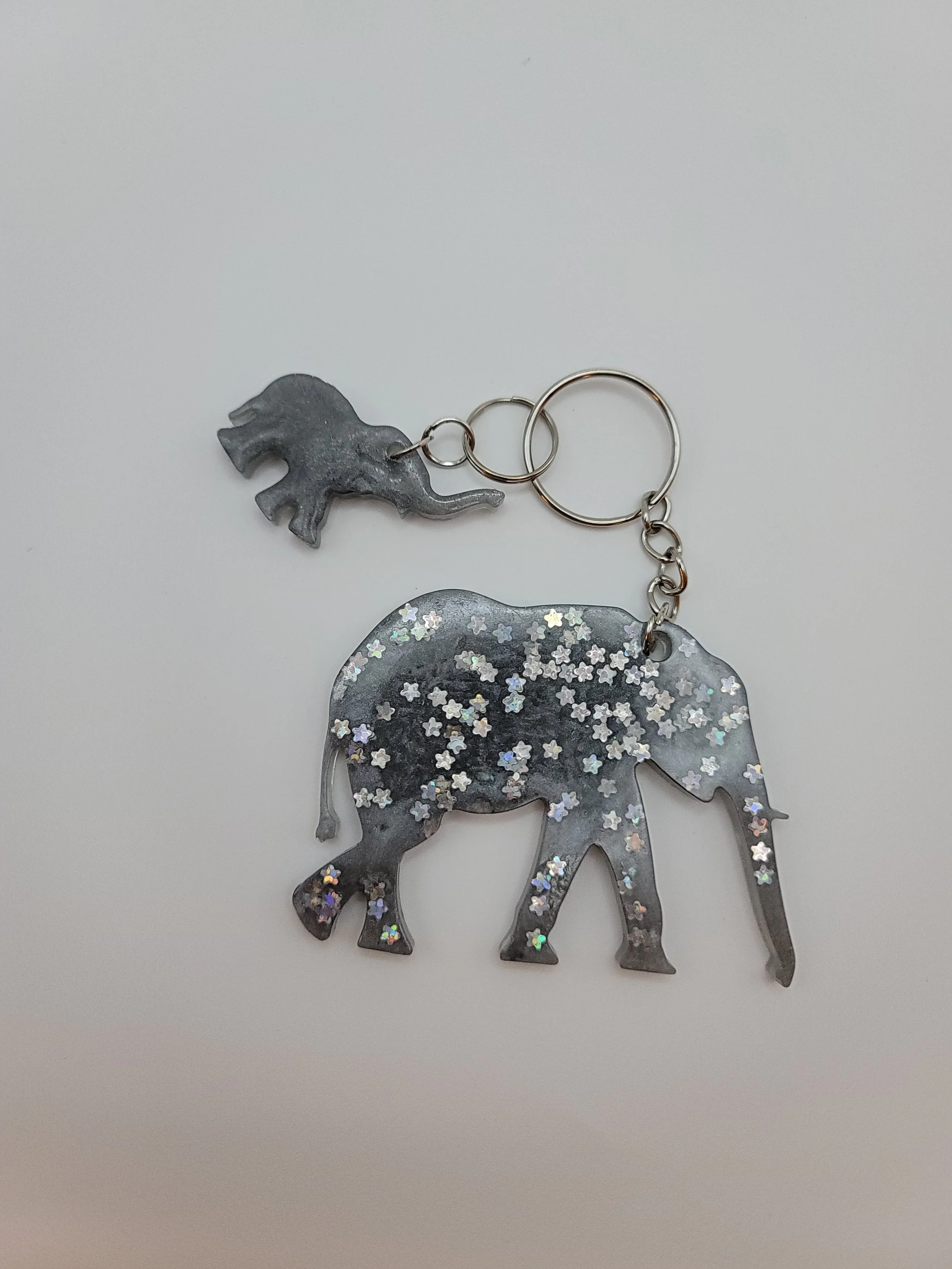 Gray Glitter Elephant Keychain with Gray Glitter Elephant Charm