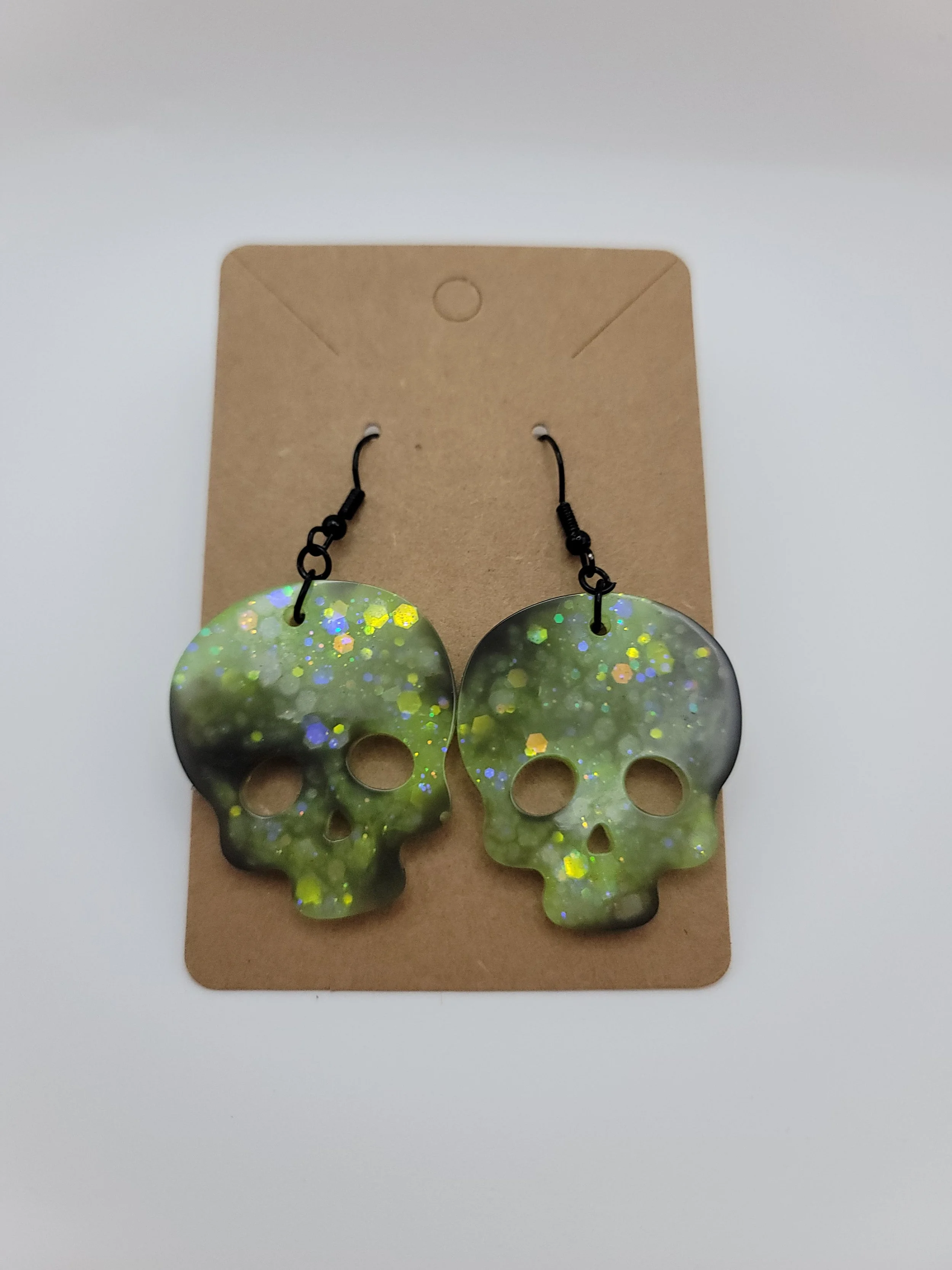 Glow in the Dark Skull Green Glitter Earrings