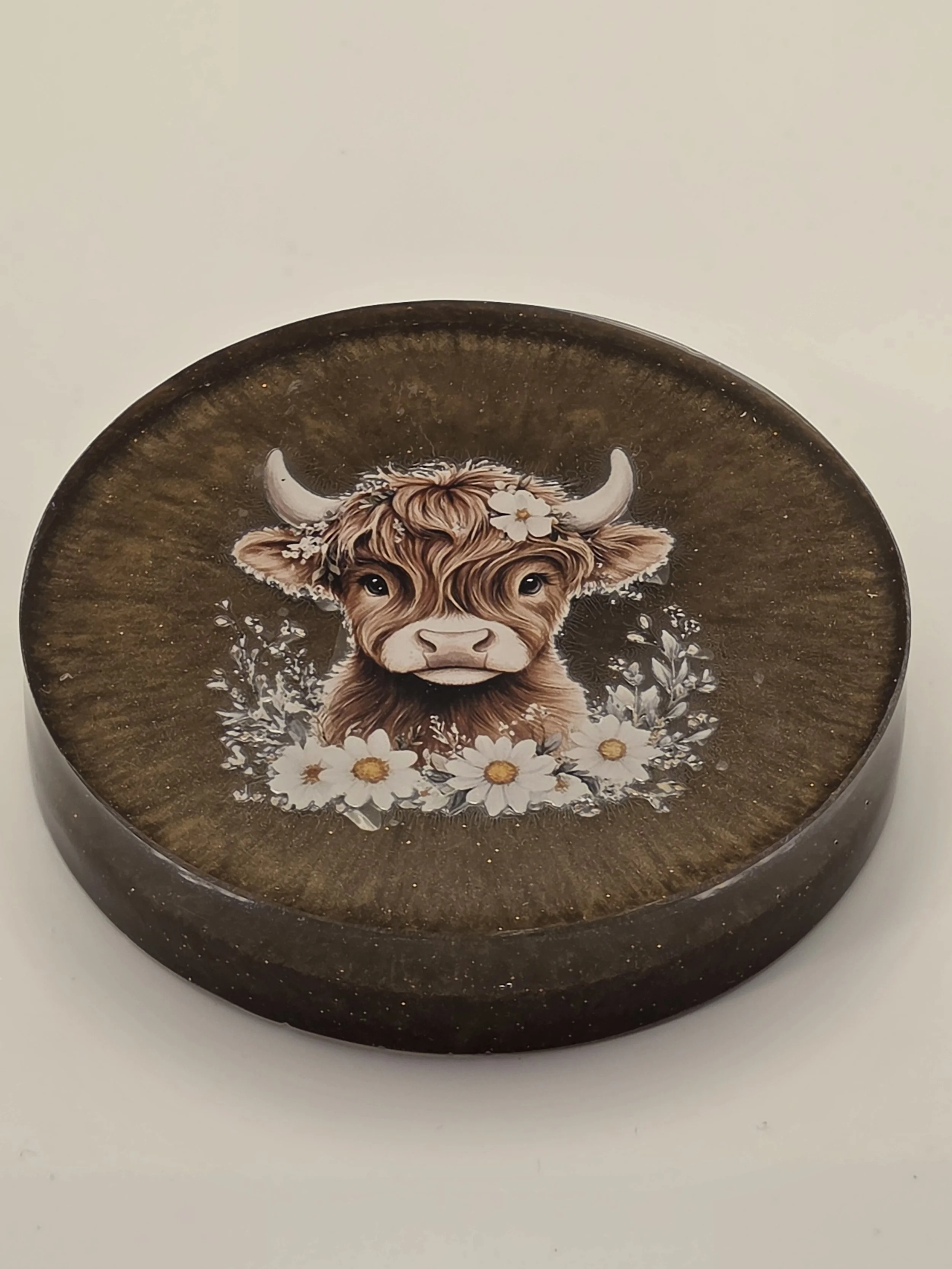 Highland Cow with Daisy Disc Coaster