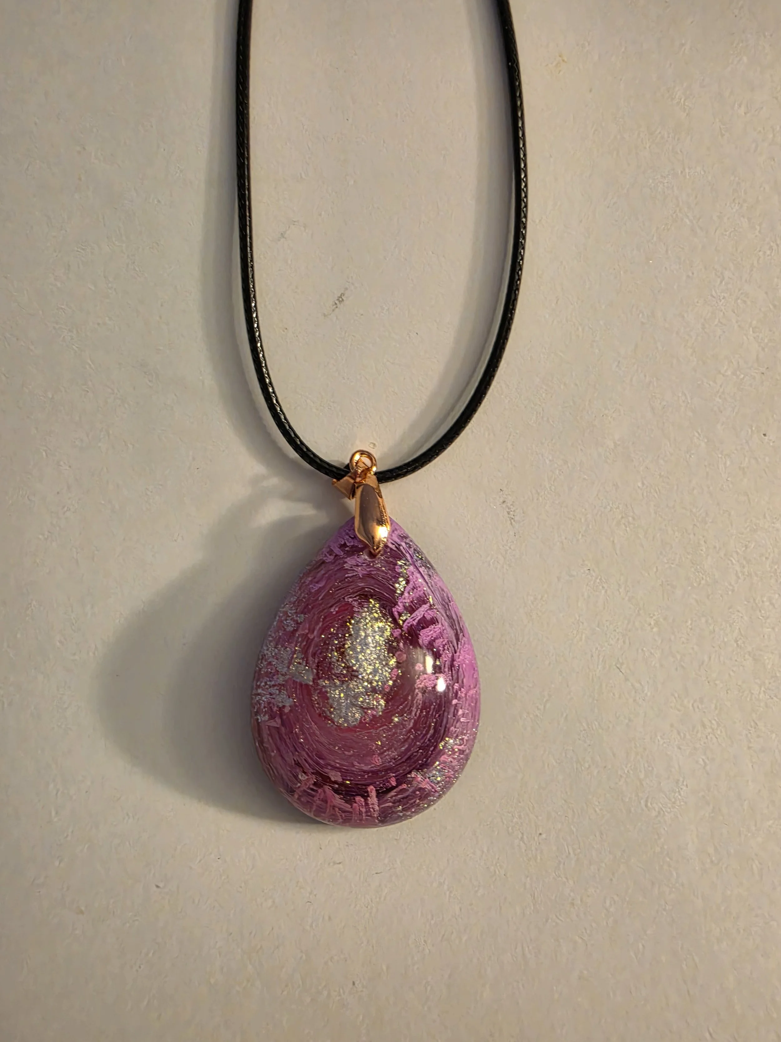 Pink & Silver Glitter Tear Drop Necklace